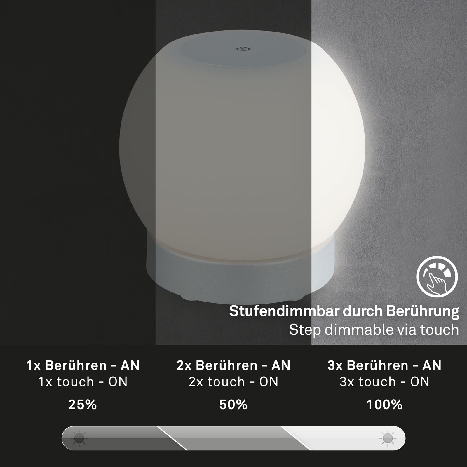 LED Akku Tischleuchte chrom-matt