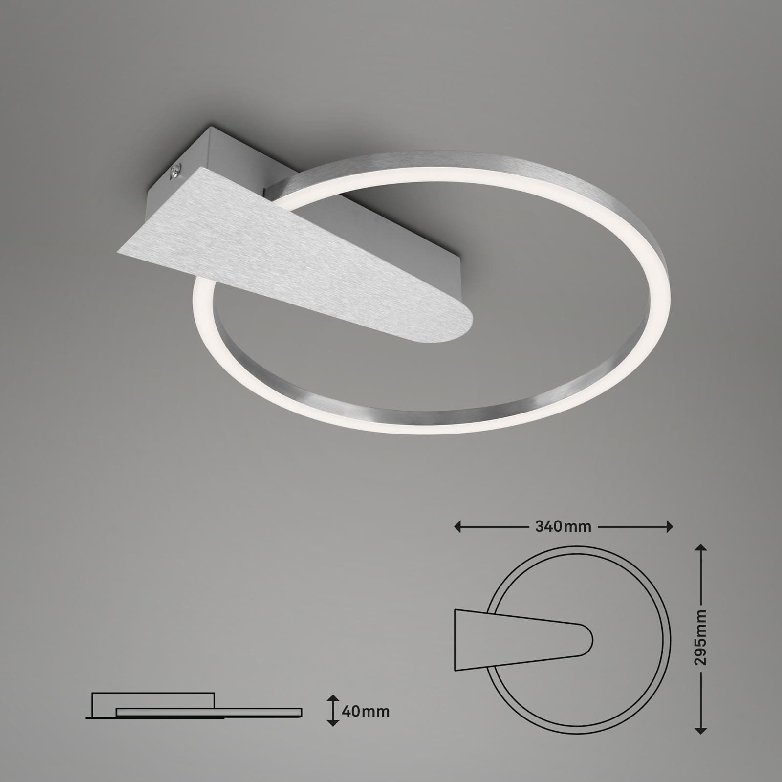 LED Wand- und Deckenleuchte mit Stufendimmer Alu-Chrom Maßzeichnung