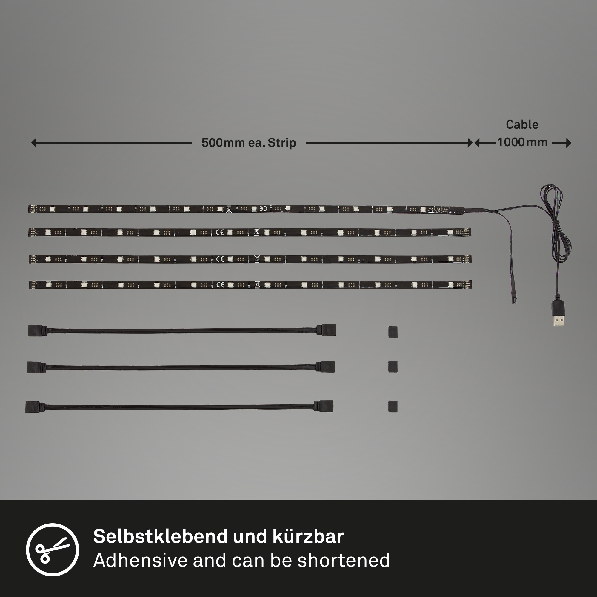 TV-Beleuchtungs-Set 2m 48xRGB-LED inkl. USB Maßzeichnung