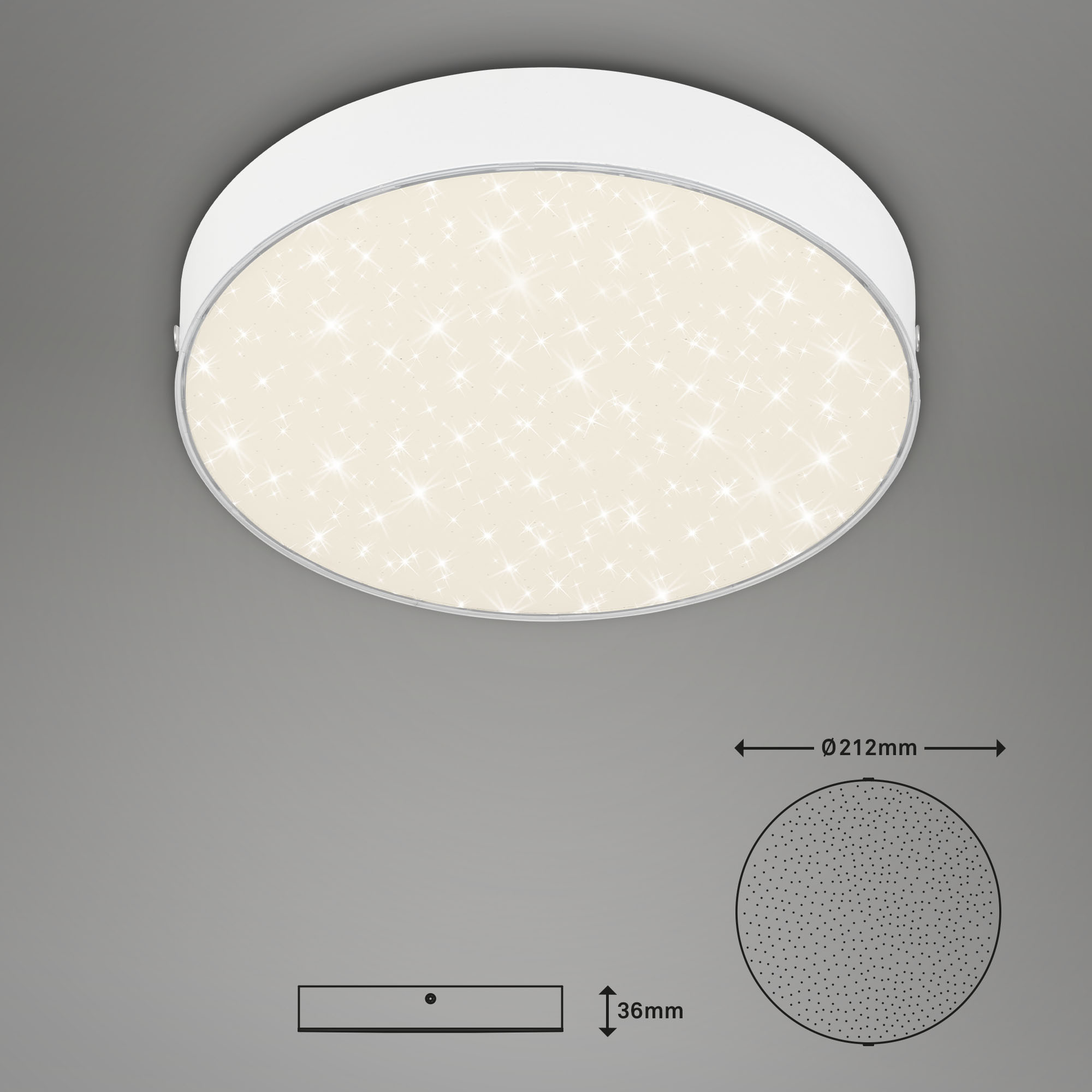 LED Rahmenlose Aufbauleuchte mit Sternendekor weiß LED-Platine1 Maßzeichnung