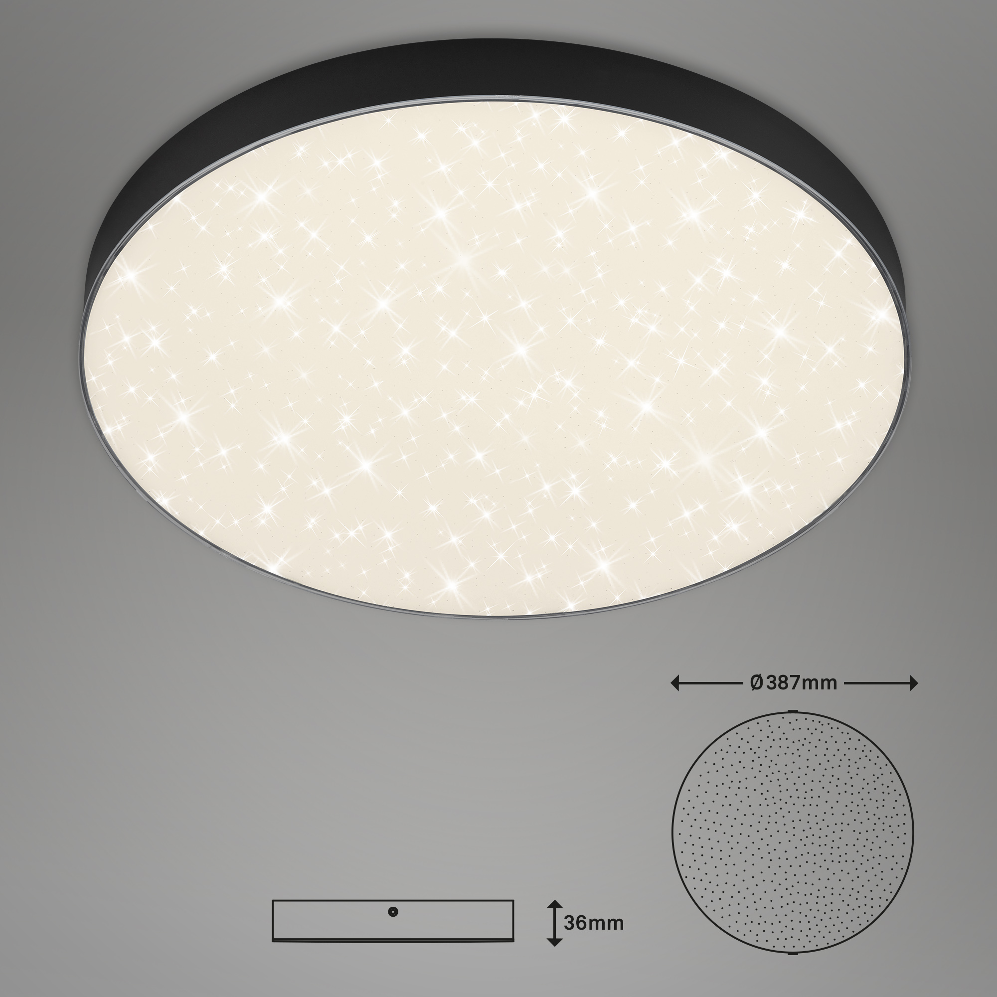 Rahmenlose LED Aufbauleuchte mit Sternendekor schwarz LED-Platine4 Maßzeichnung