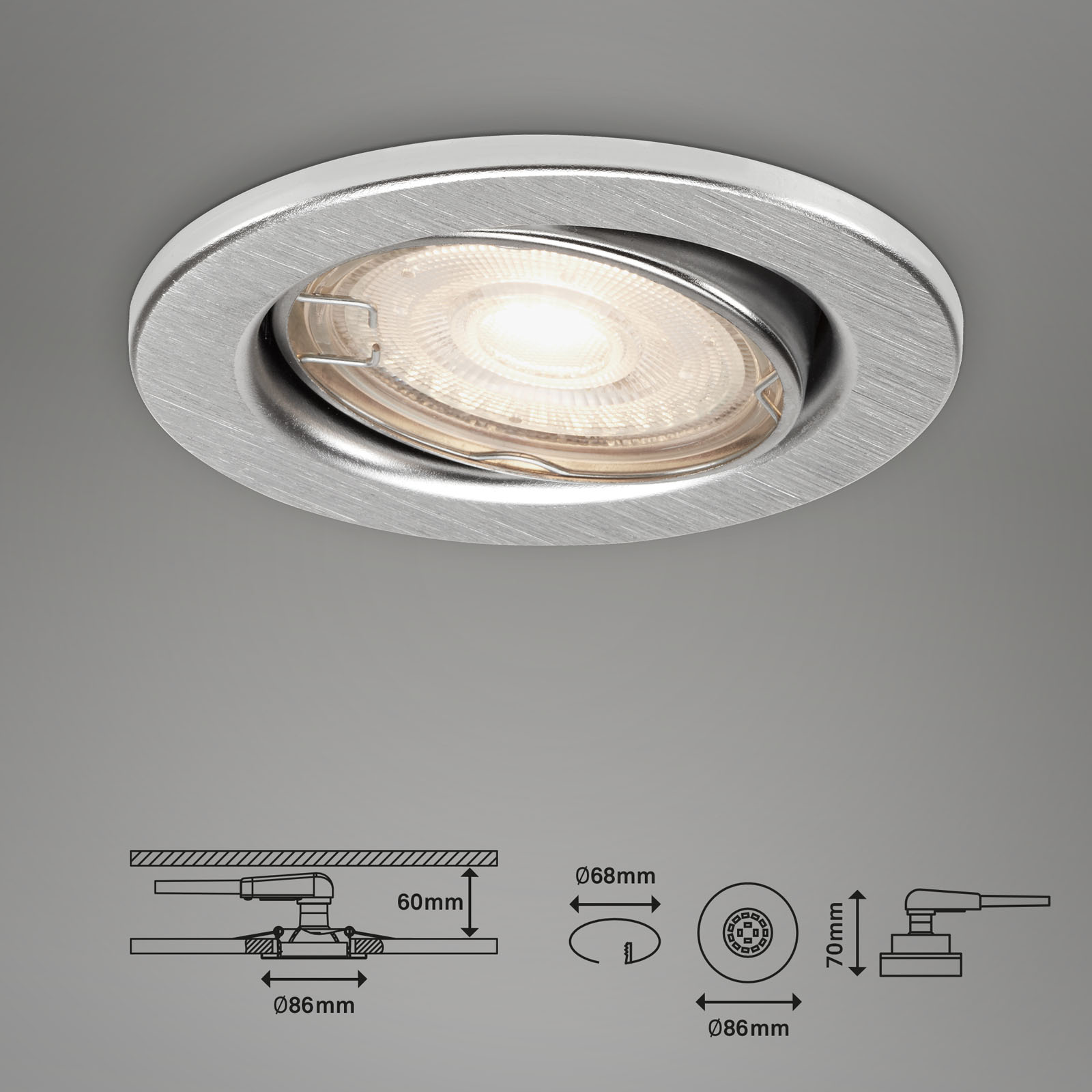 LED Einbauleuchten aluminiumfarbig Maßzeichnung