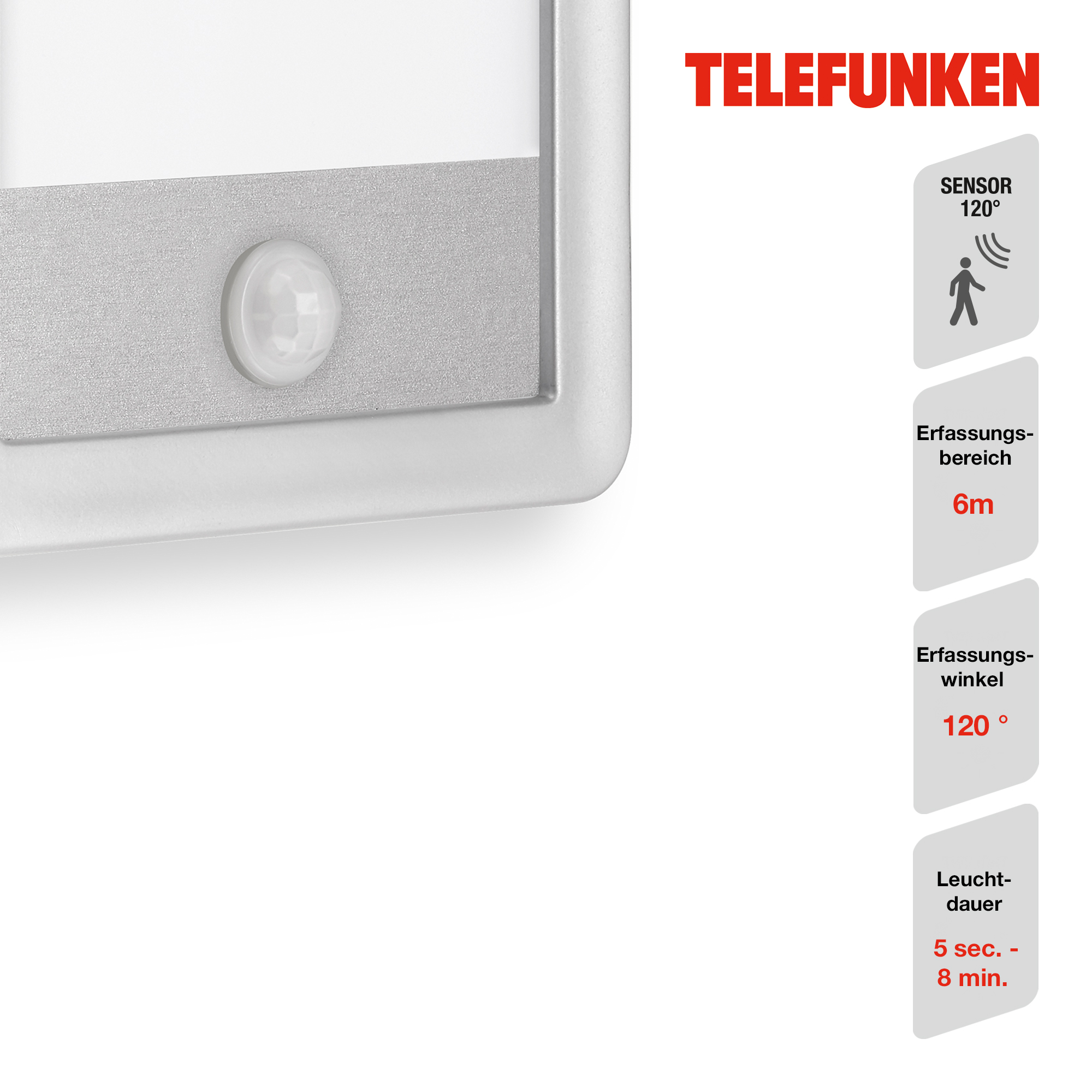 TELEFUNKEN LED Sensor Außenwandleuchte Silber