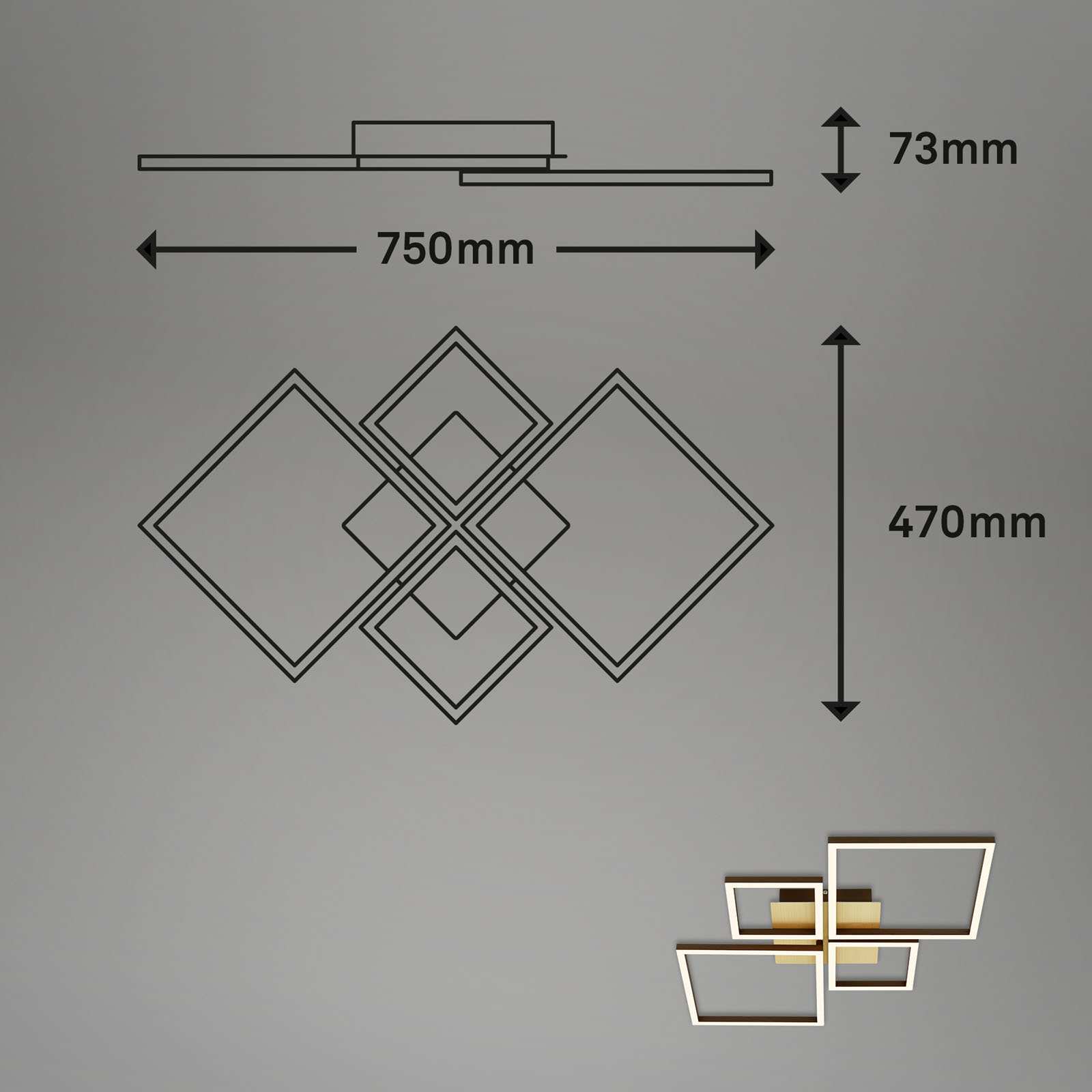 LED Deckenleuchte gold-braun Maßzeichnung