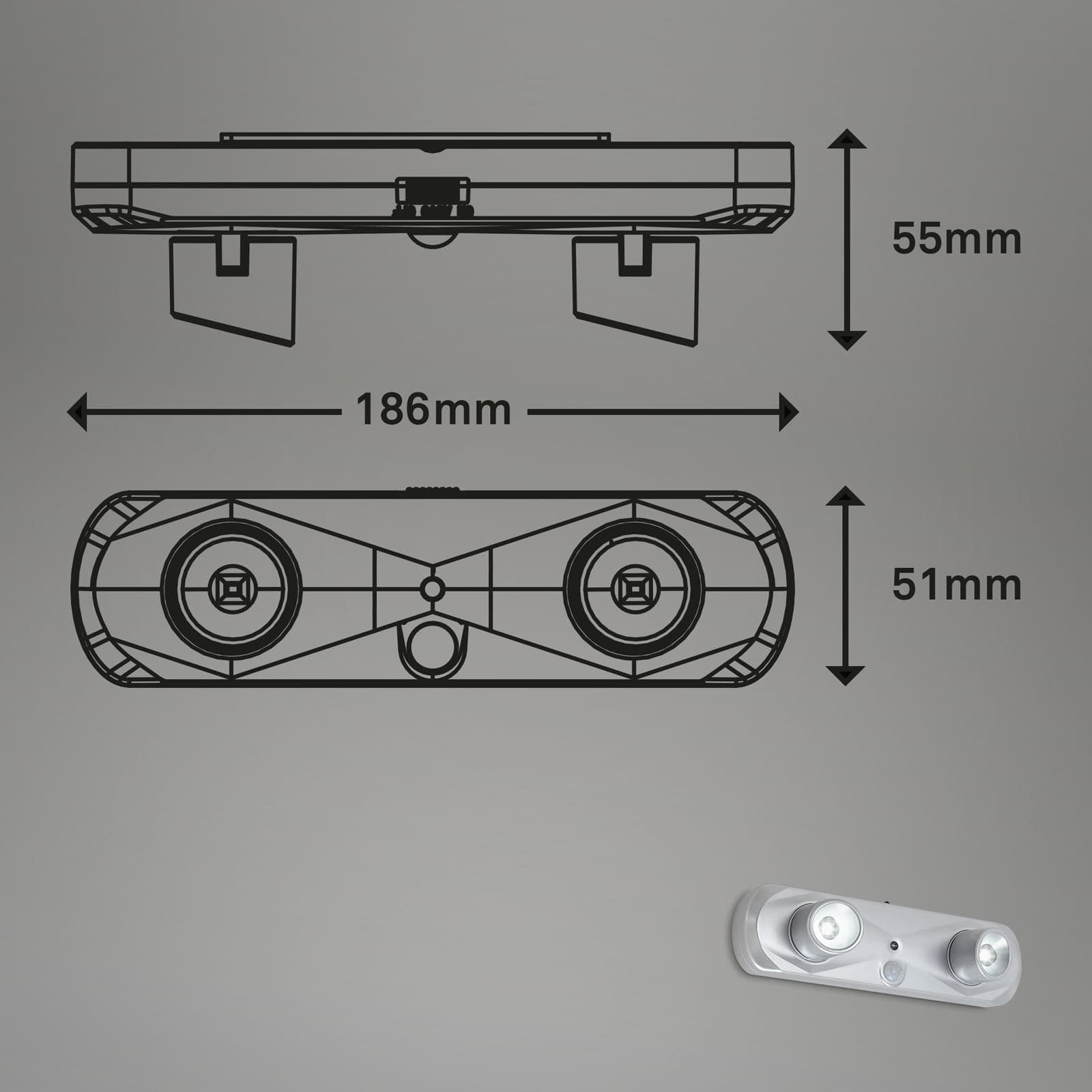 LED Sensor Light silberfarbig Maßzeichnung