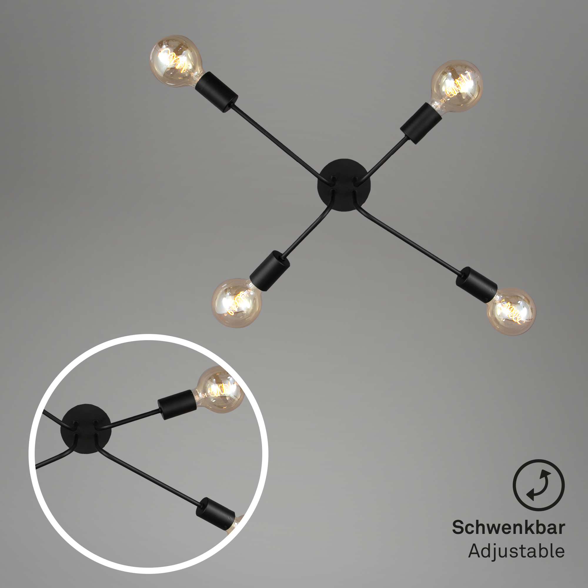 Deckenleuchte schwarz 4xE27 Funktion