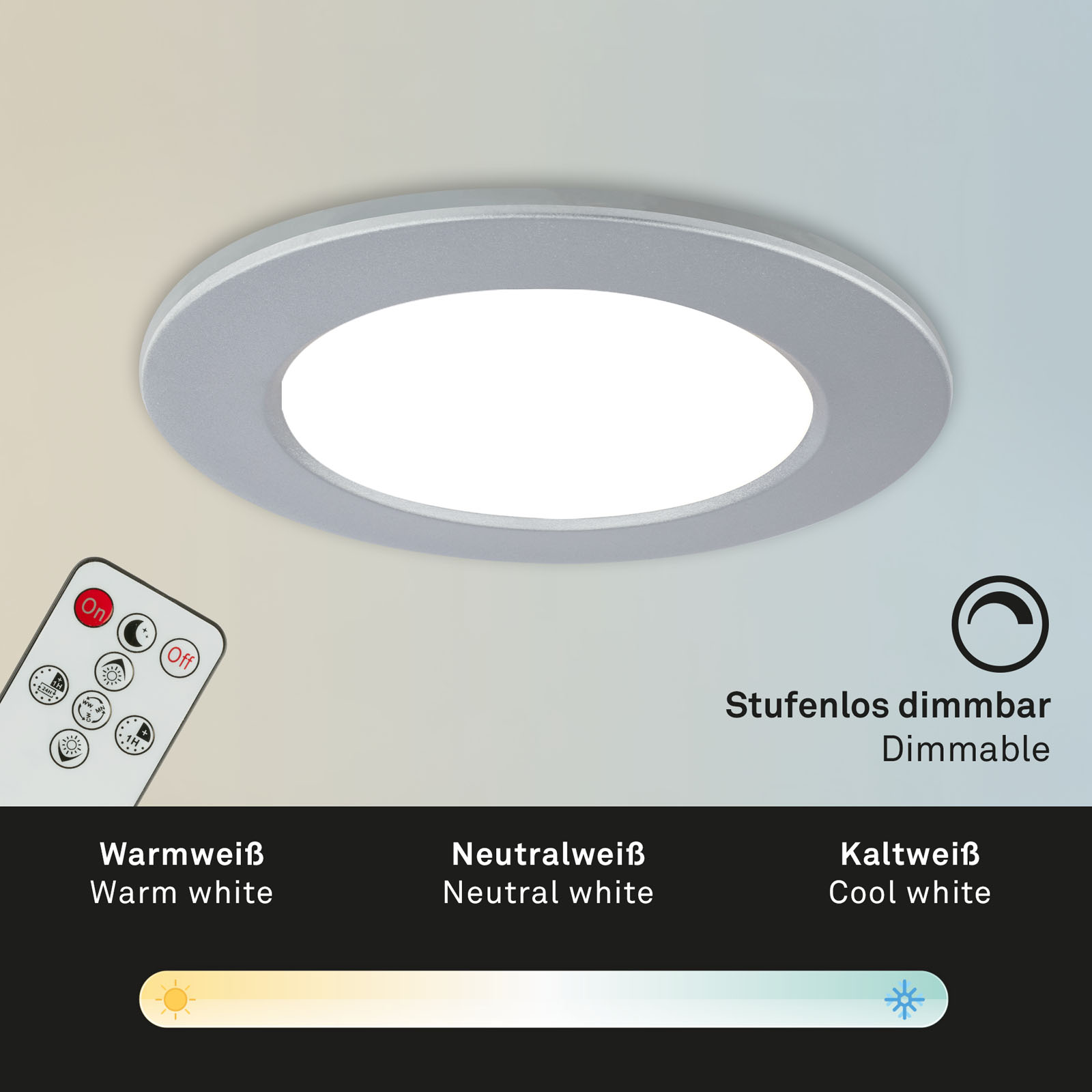 CCT LED Einbauleuchten-Set chrom-matt 3xLED 4 8W IP44 Funktion2