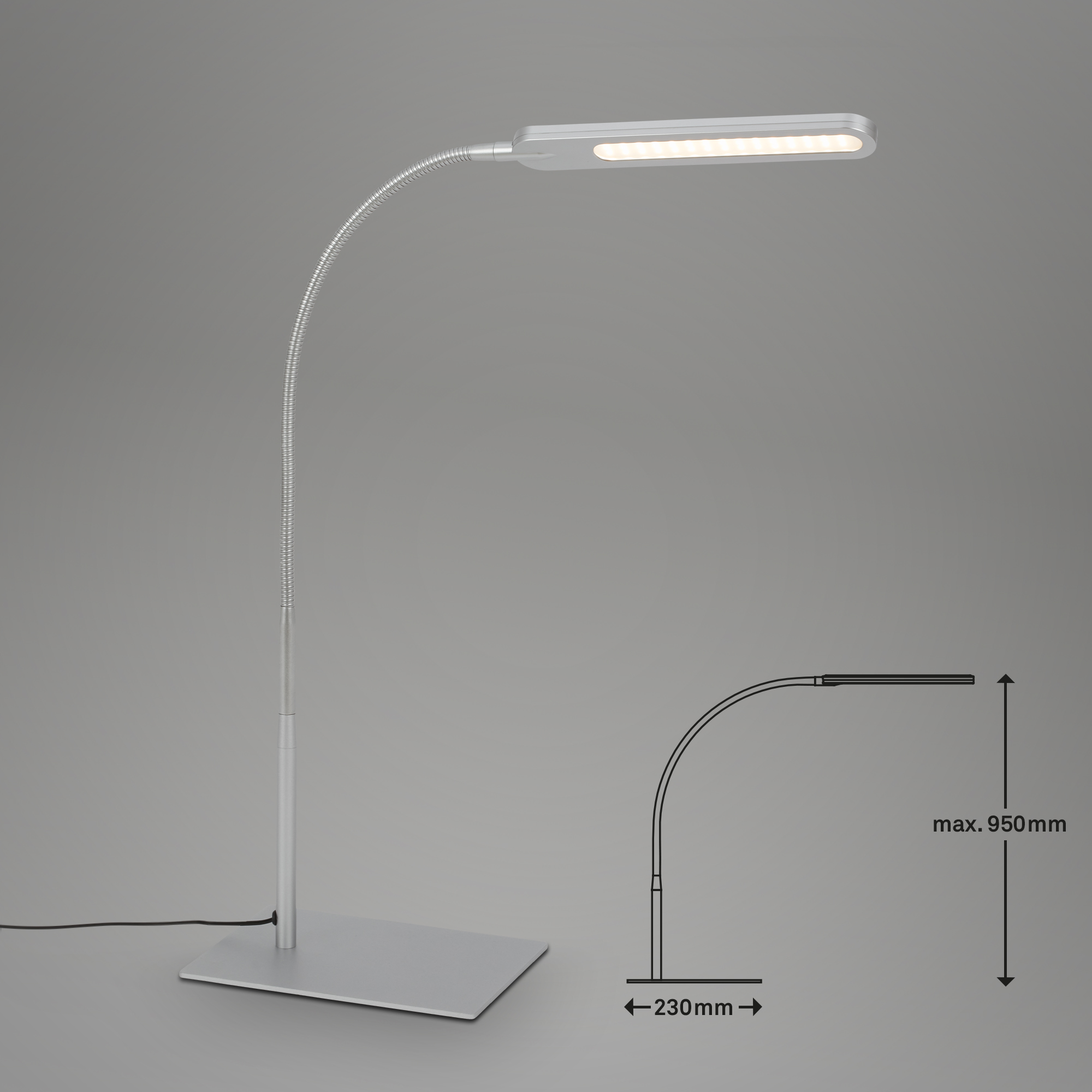 CCT LED Tischleuchte silberfarbig LED Maßzeichnung