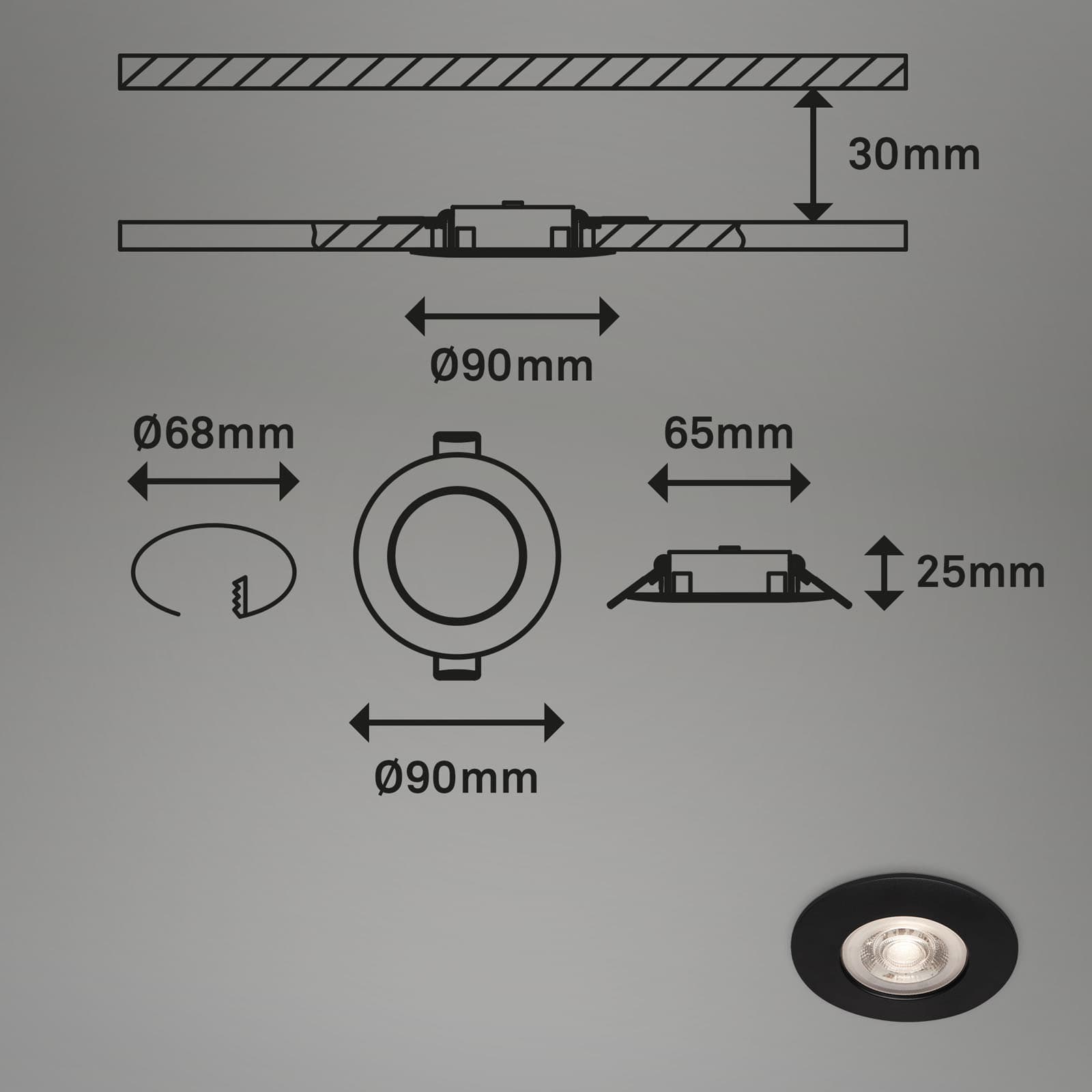 LED Einbauleuchten Schwarz Maßzeichnung