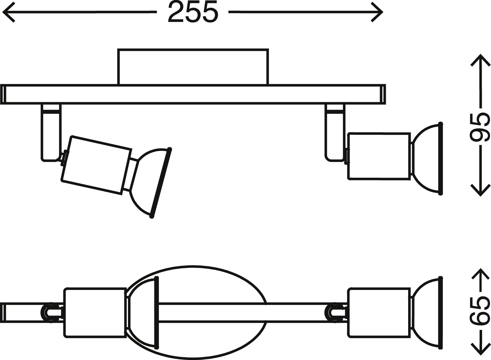 LED Deckenleuchte weiß LED/ GU10 Maßzeichnung