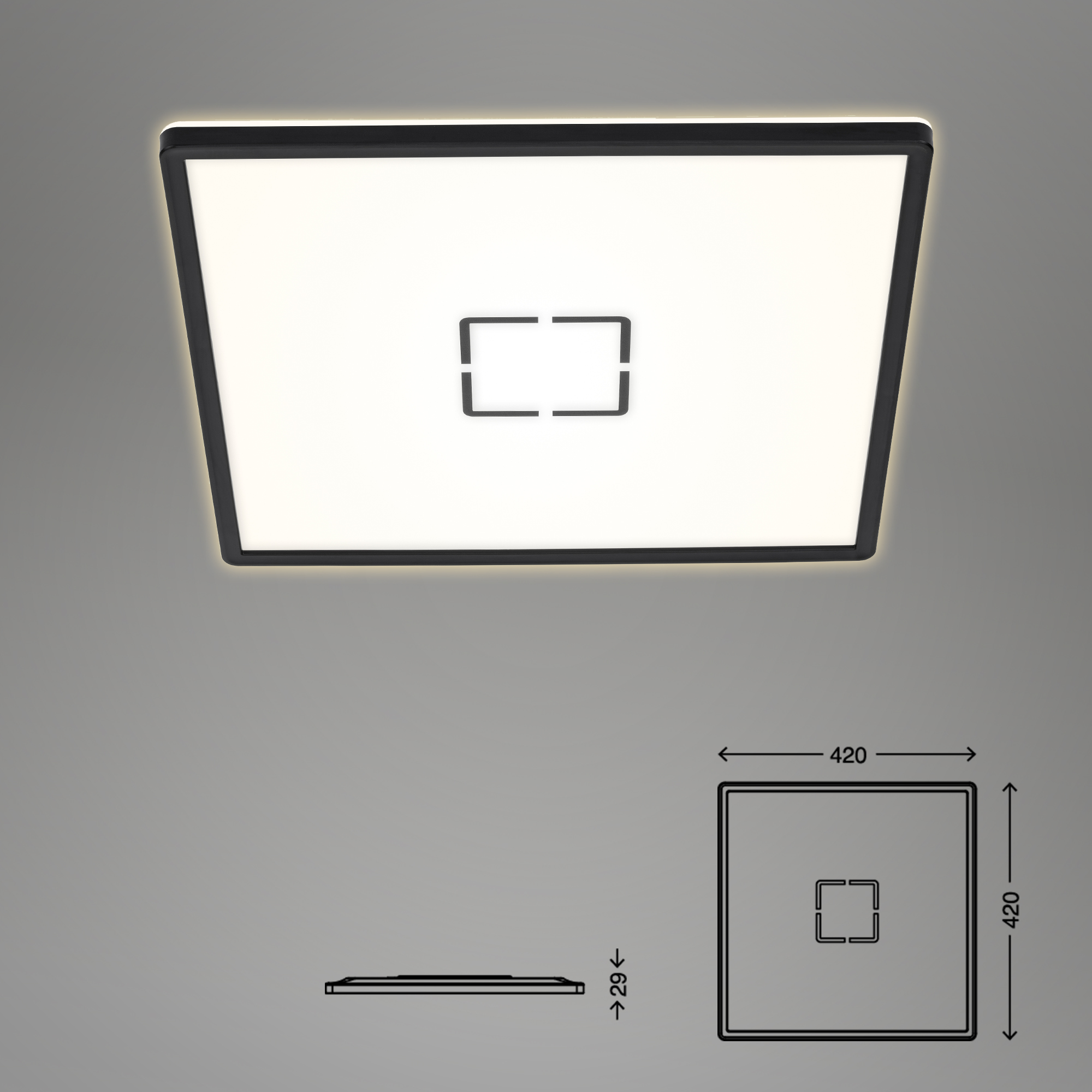 FREE Ultraflache LED Deckenleuchte weiß-schwarz LED Maßzeichnung