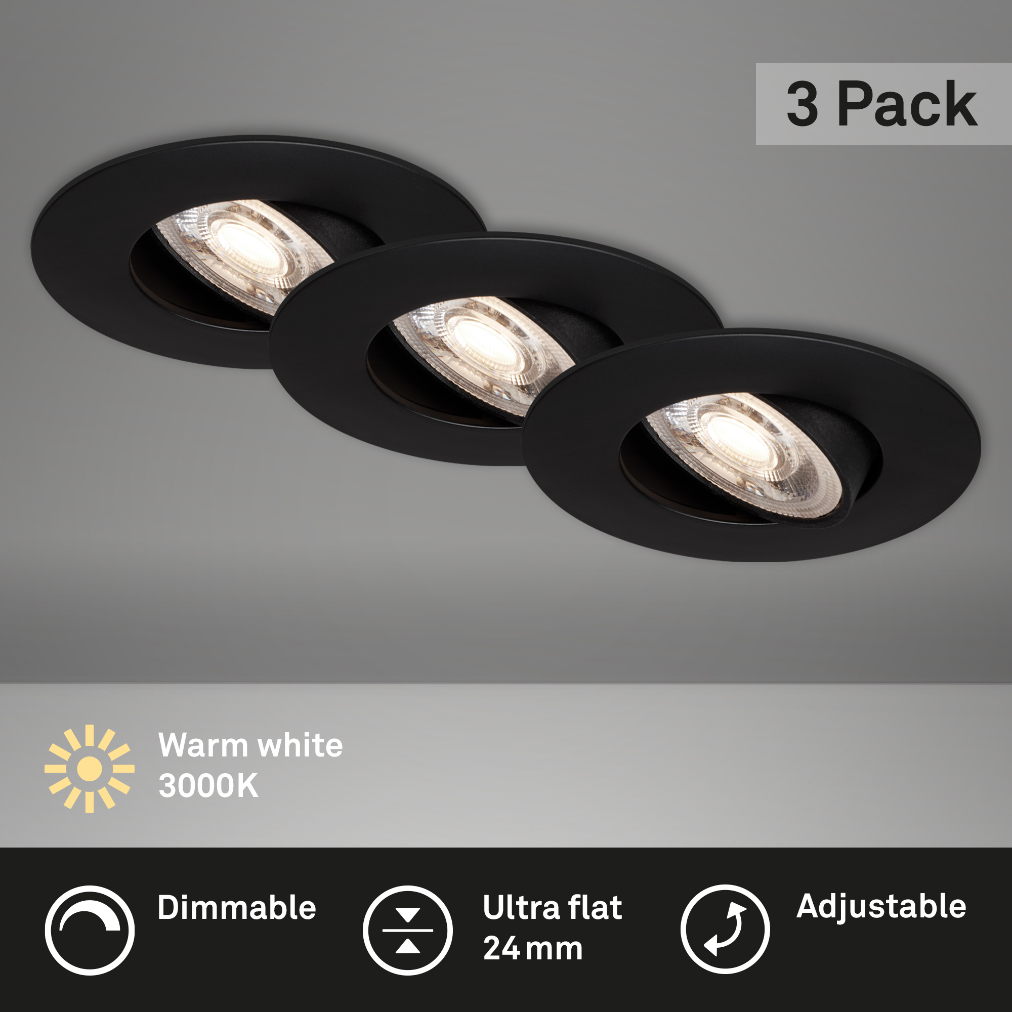 3er Set LED Einbauleuchte Schwarz