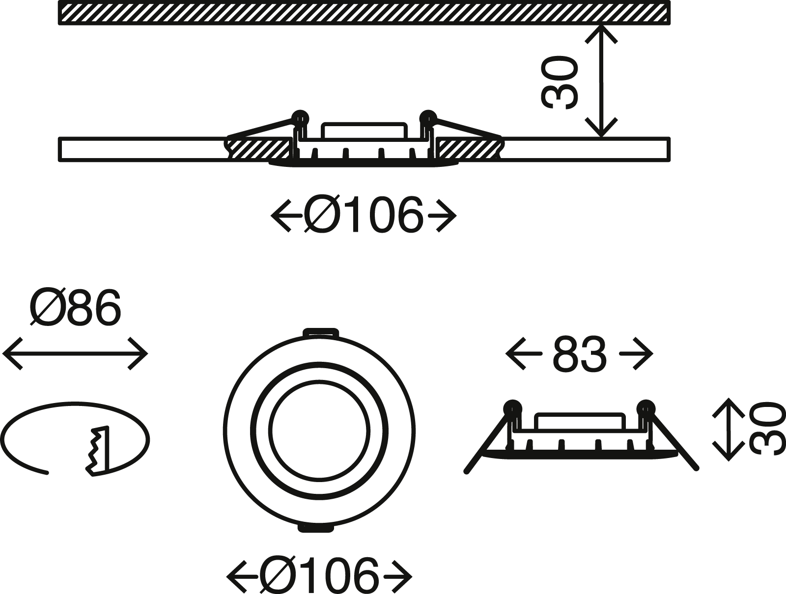 LED Einbauleuchte weiß LED-Platine Maßzeichnung