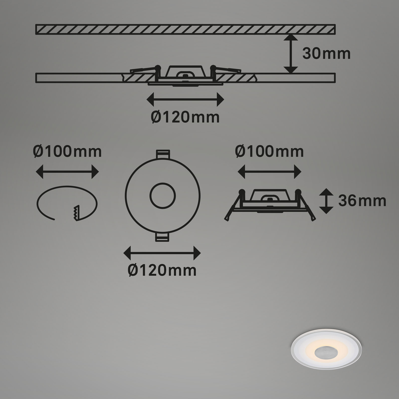 Einbauleuchten-Set Aluminium Maßzeichnung