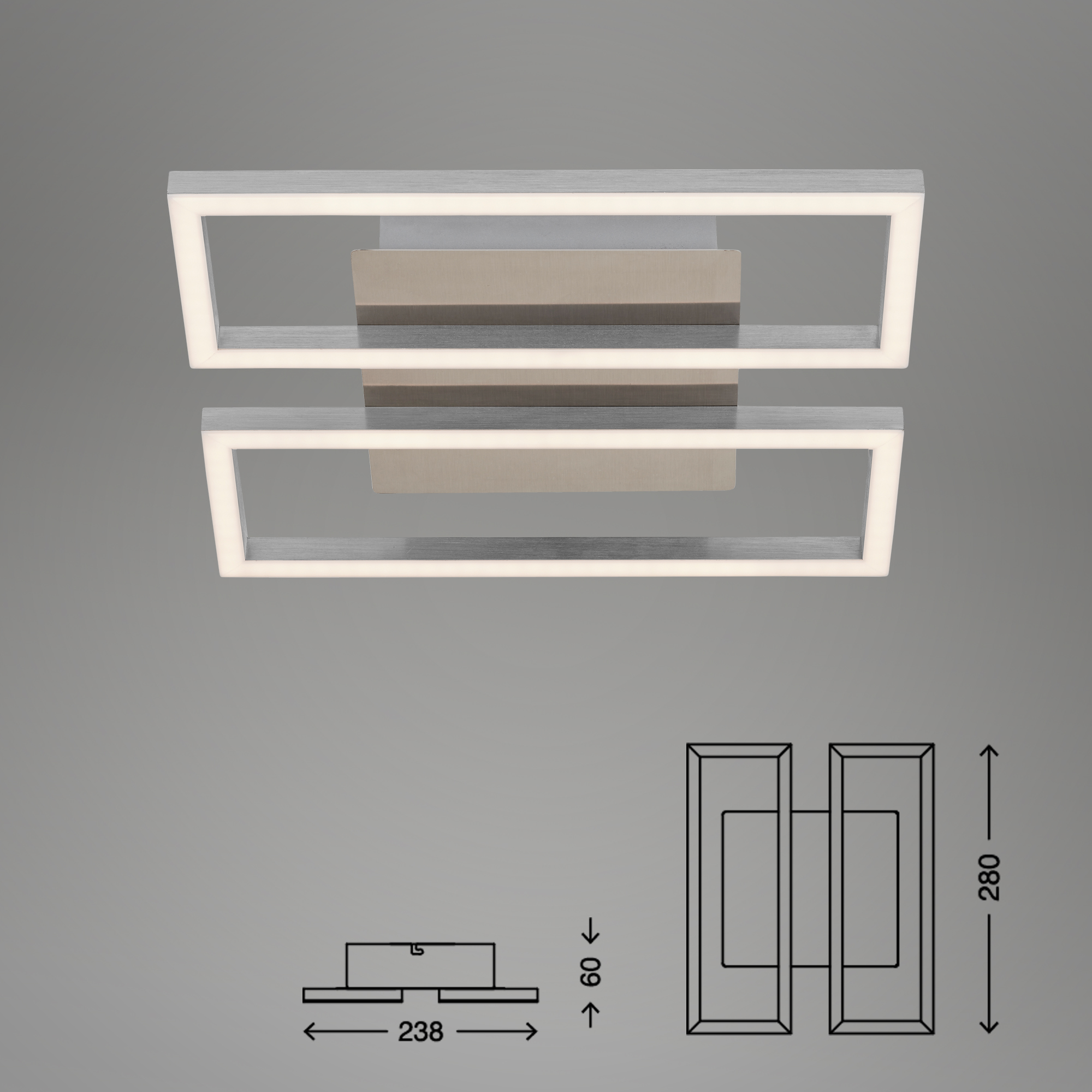 "Frames" LED Decken- und Wandleuchte matt-nickel LED Maßzeichnung