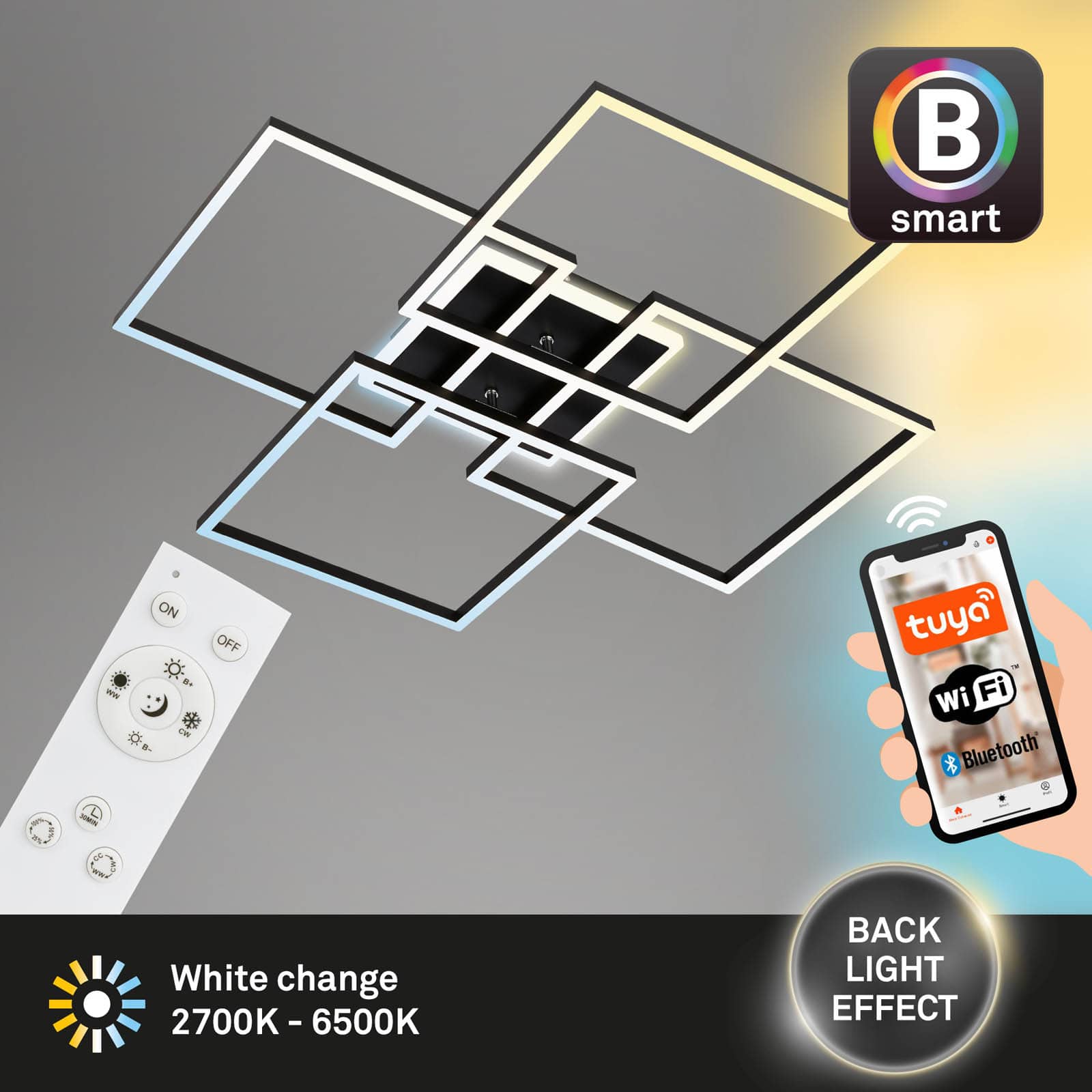 Bsmart WiFi + Bluetooth CCT LED Decken- und Wandleuchte mit mit tellicht Freisteller2