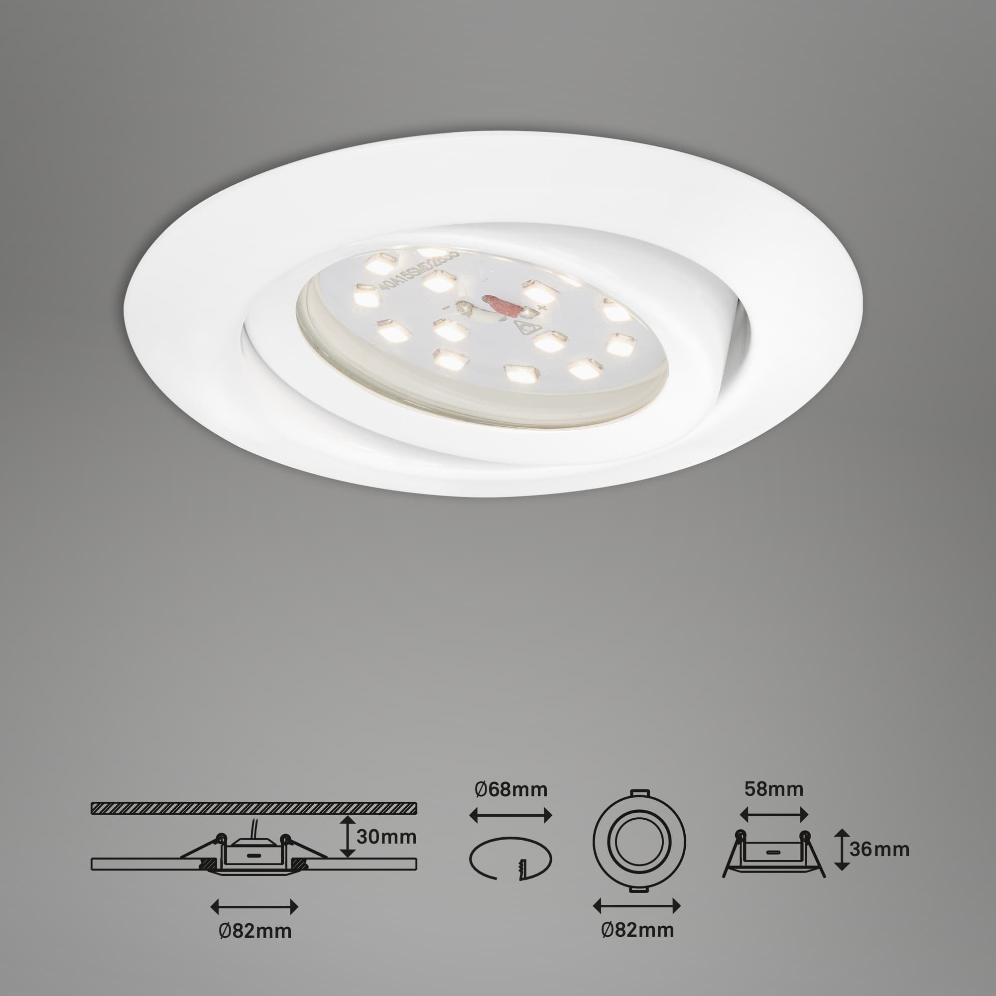 LED Einbauleuchten 3er-Set weiß LED-Modul Maßzeichnung