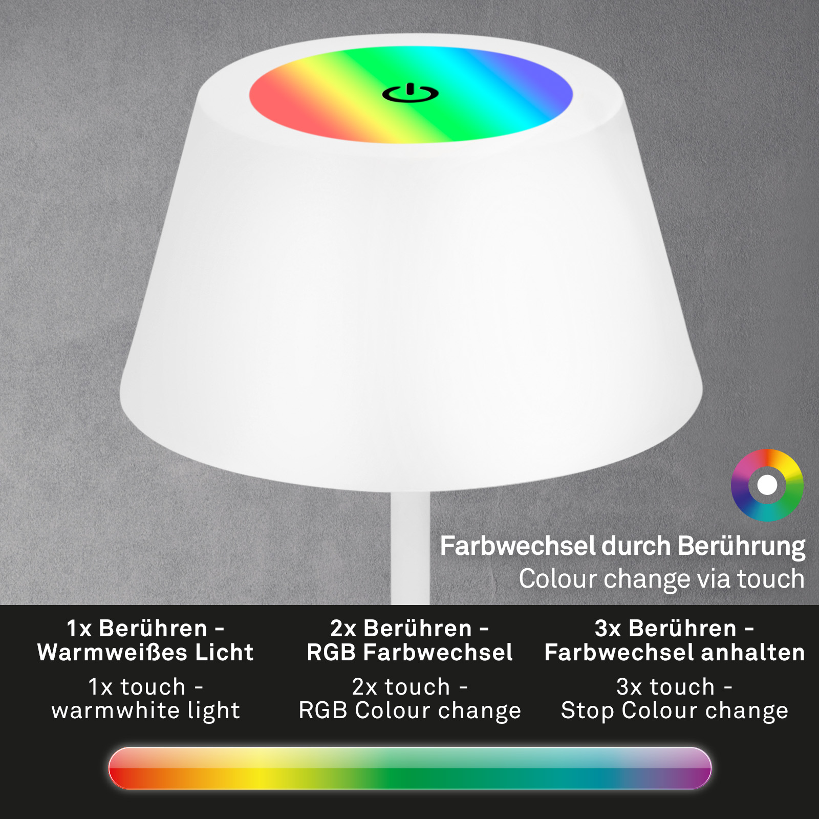 LED RGB Akku-Tischleuchte weiß Funktion1