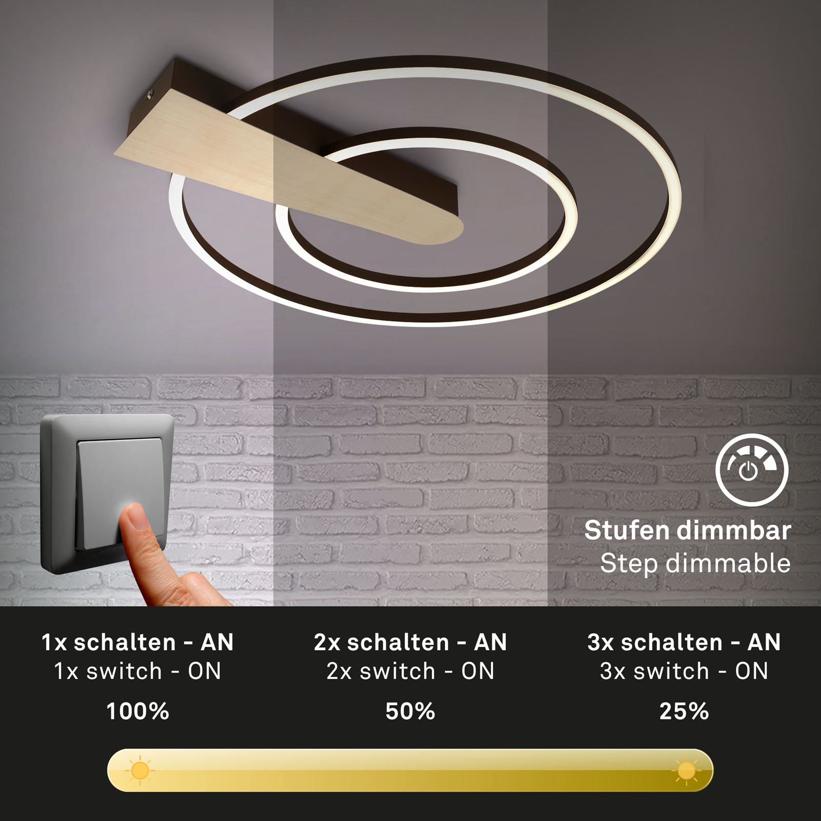 LED Deckenleuchte Gold-Braun Fernbedienung