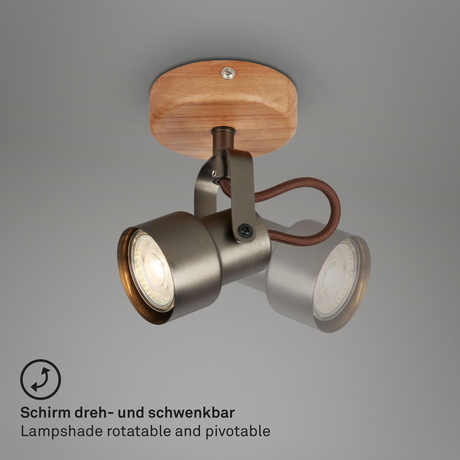 LED Spot antik-grau mit Holz LED/GU10 Freisteller2