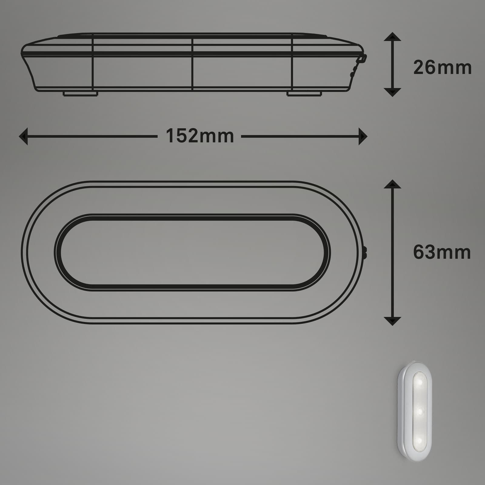 LED Push Light silberfarbig Maßzeichnung