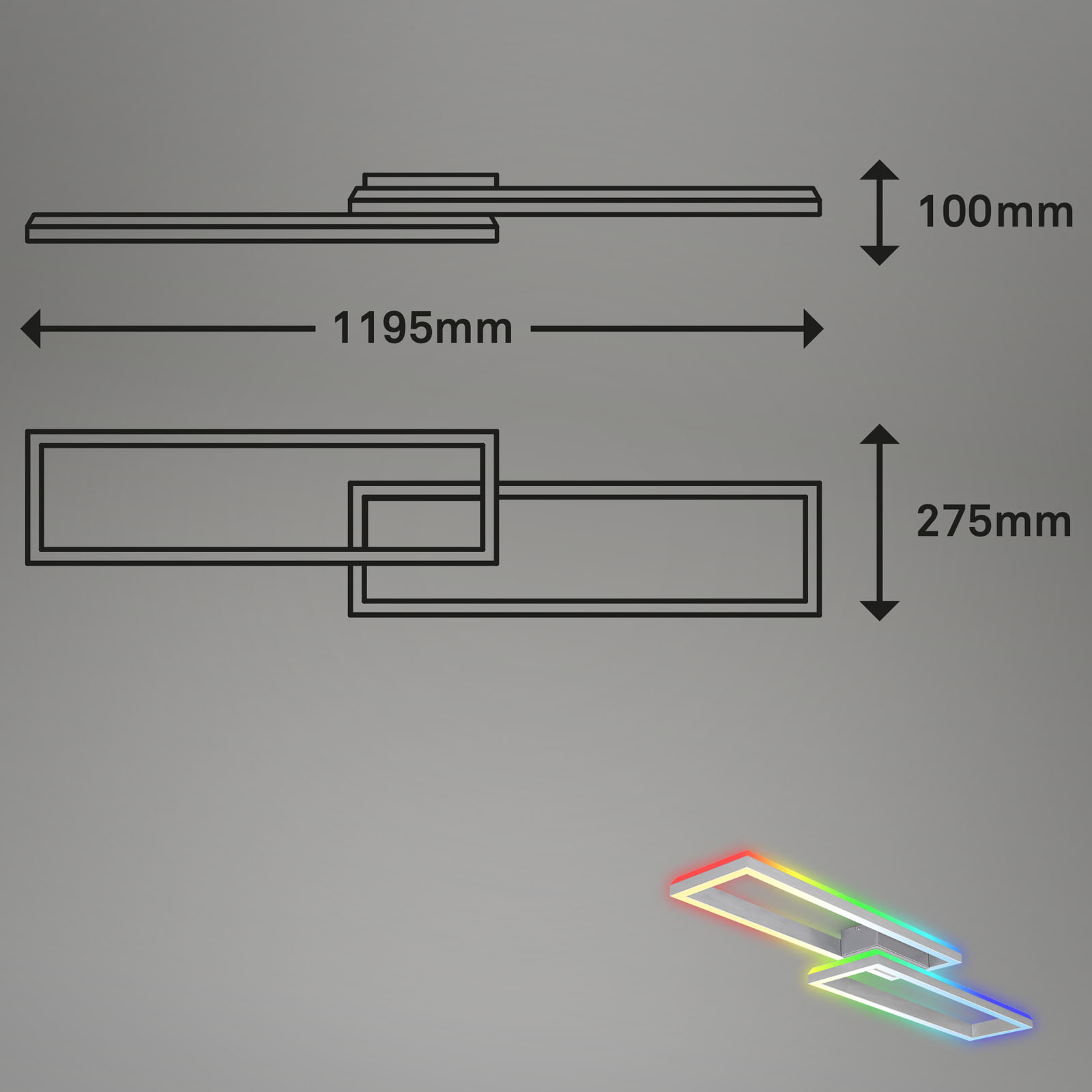 RGB CCT LED Deckenleuchte aluminiumfarbig Maßzeichnung