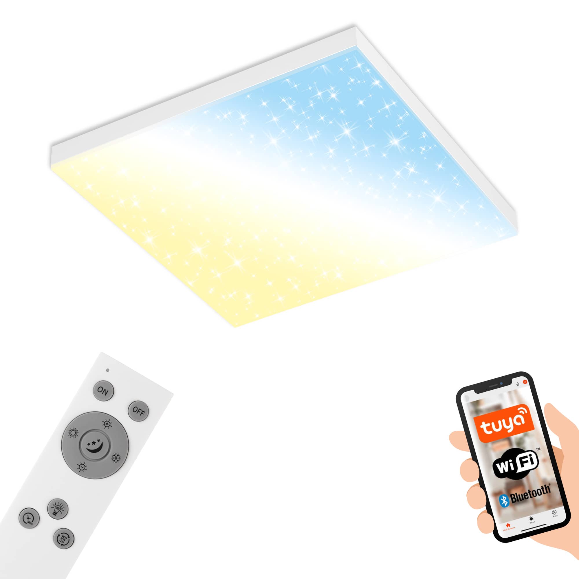 Smartes Wifi CCT LED Panel mit Sternenhimmel, 45cm, 24 W, 2500 lm, Weiß