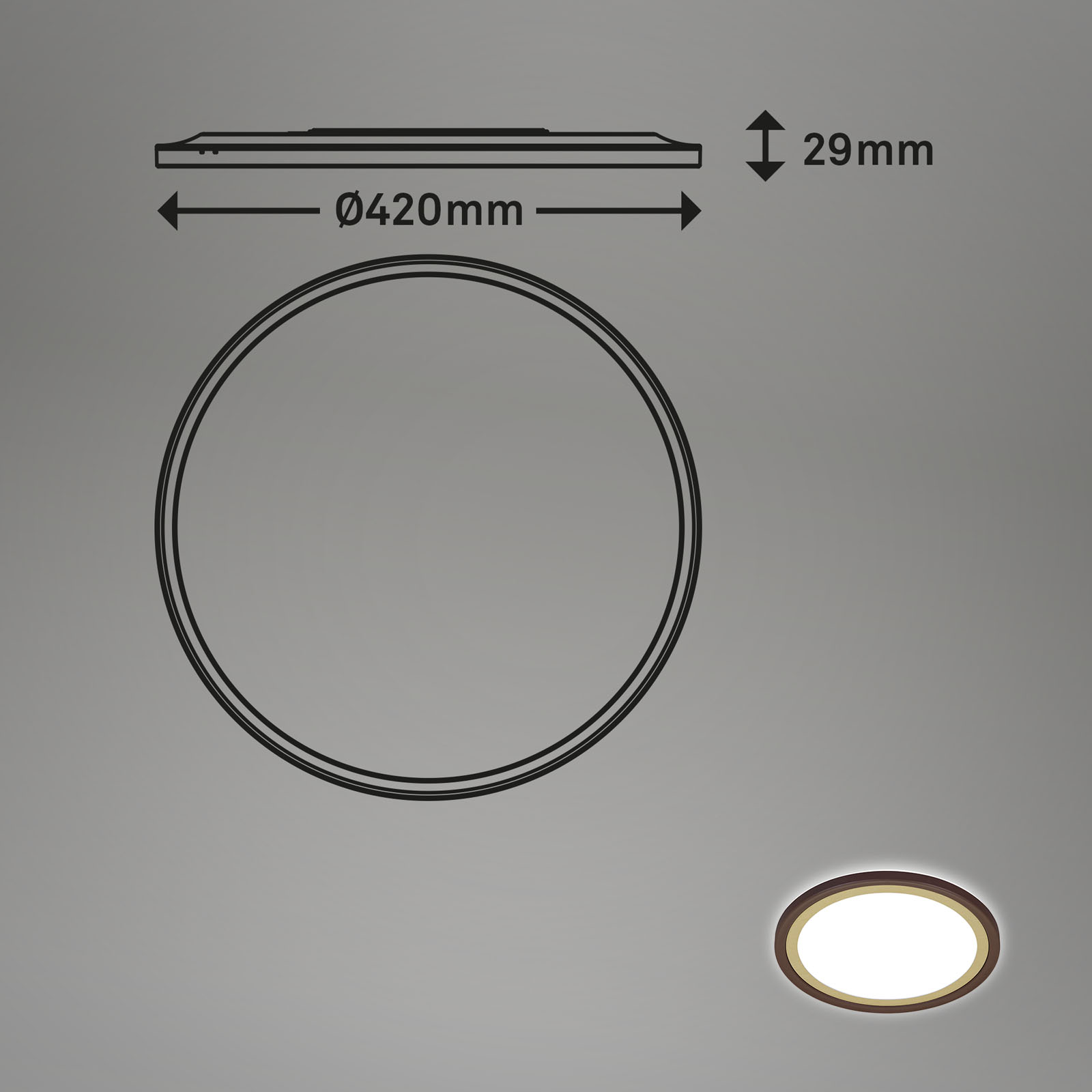 CCT-LED Panel Ultraflach Braun Gold Maße