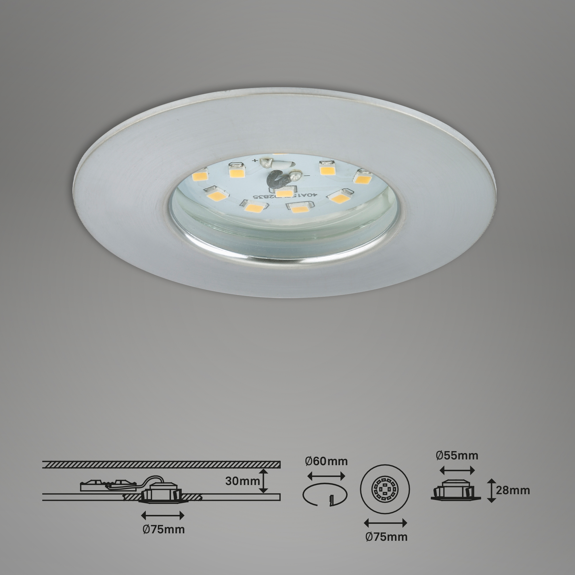 LED Einbauleuchte aluminiumfarbig LED Maßzeichnung