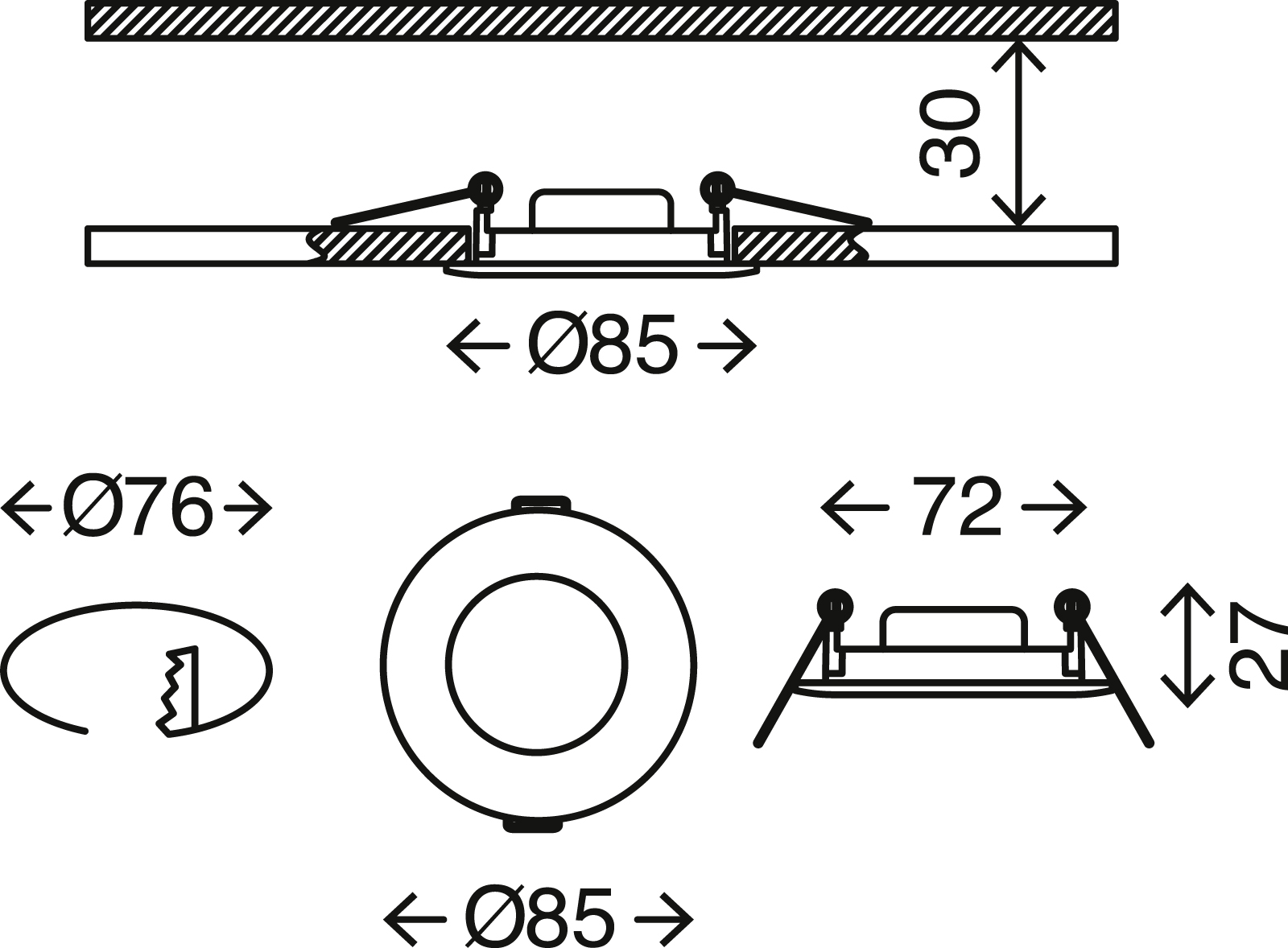 LED Einbauleuchte weiß LED-Platine Maßzeichnung