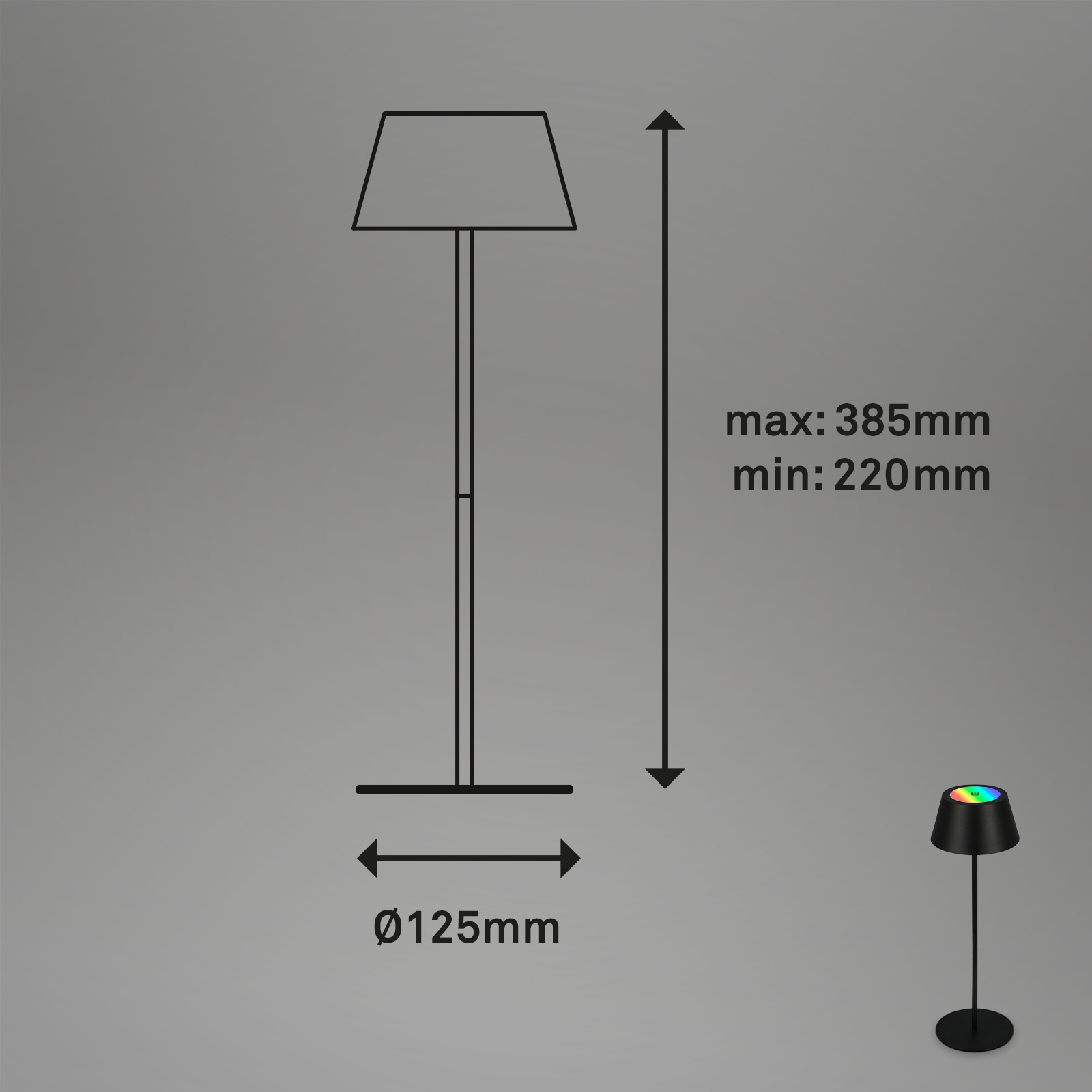 LED RGB Akku-Tischleuchte schwarz Maße