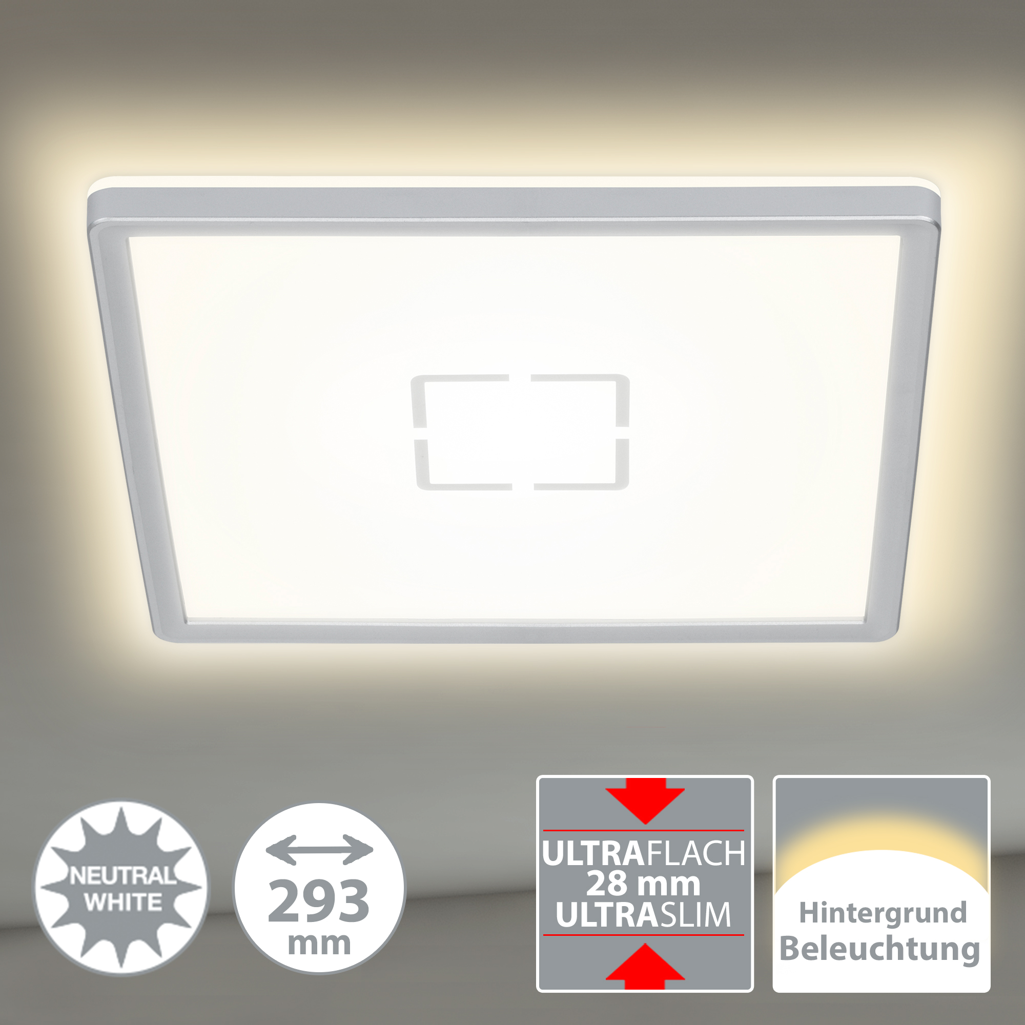 FREE Ultraflache LED Deckenleuchte weiß-silber LED Freisteller2