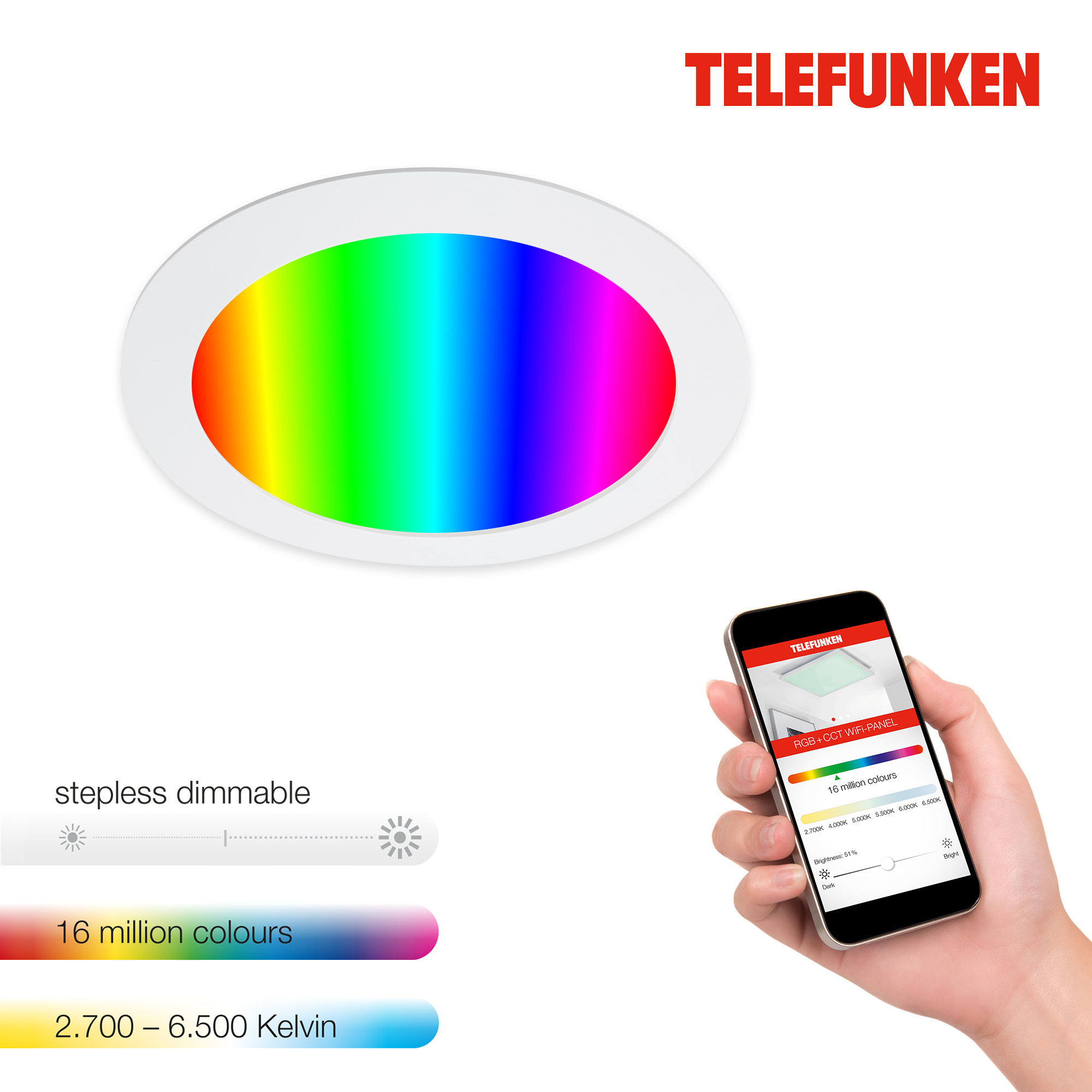 TELEFUNKEN LED Spot Encastrable connecté Ø 17 cm 1x 12W 1200lm blanc