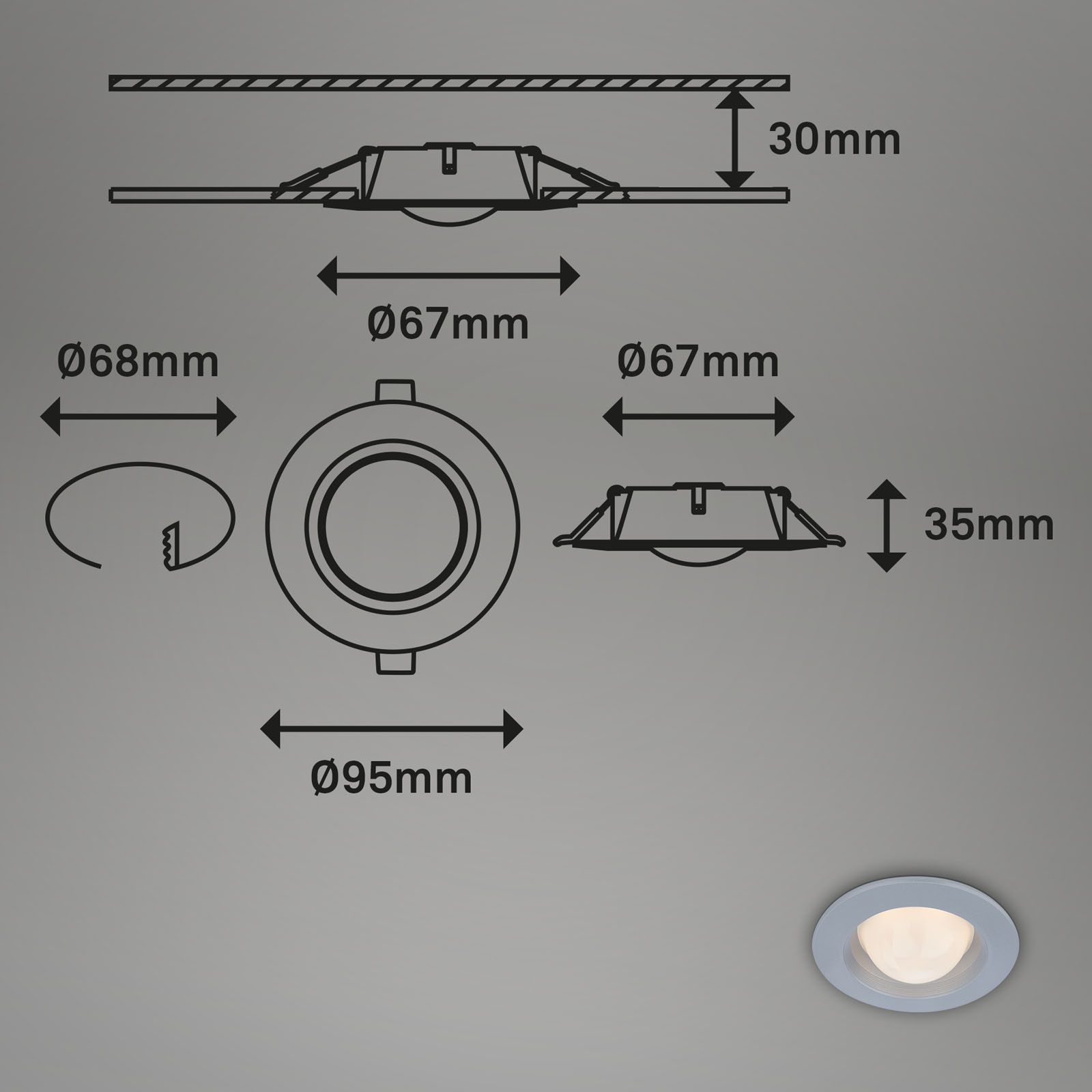 LED Einbauleuchten Chrom-Matt Maßzeichnung