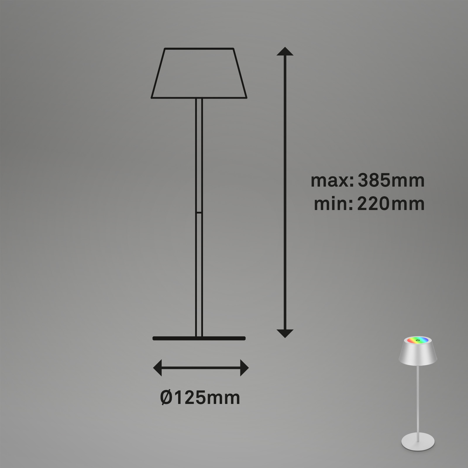 LED RGB Akku-Tischleuchte chrom Maße