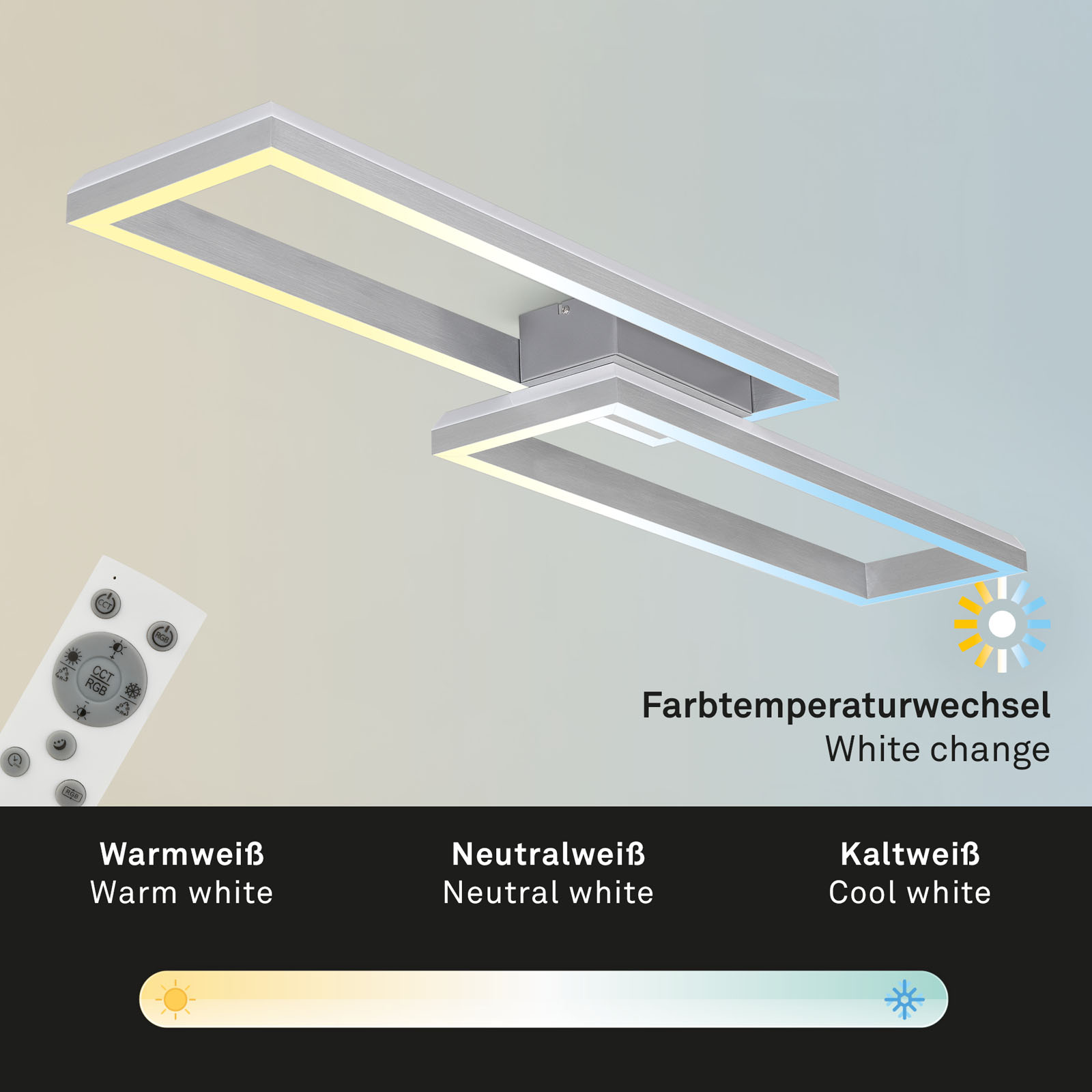 RGB CCT LED Deckenleuchte aluminiumfarbig