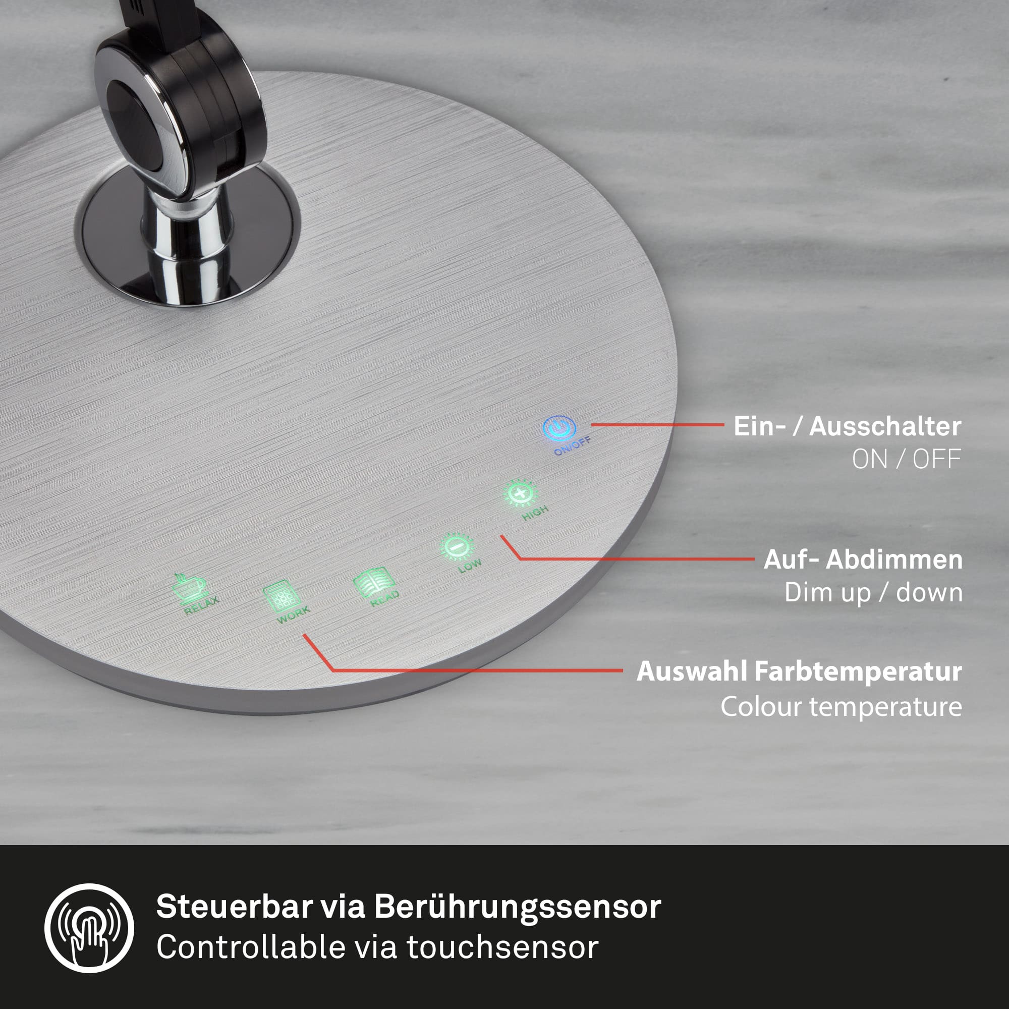 CCT LED Schreibtischleuchte silber 1xLED Funktion2