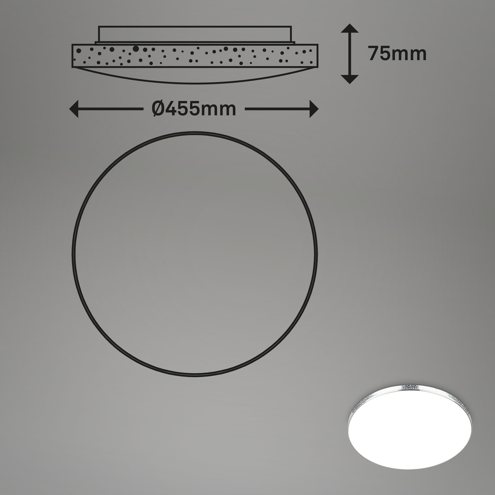 RGB-CCT LED Deckenleuchte Chrom Maßzeichnung