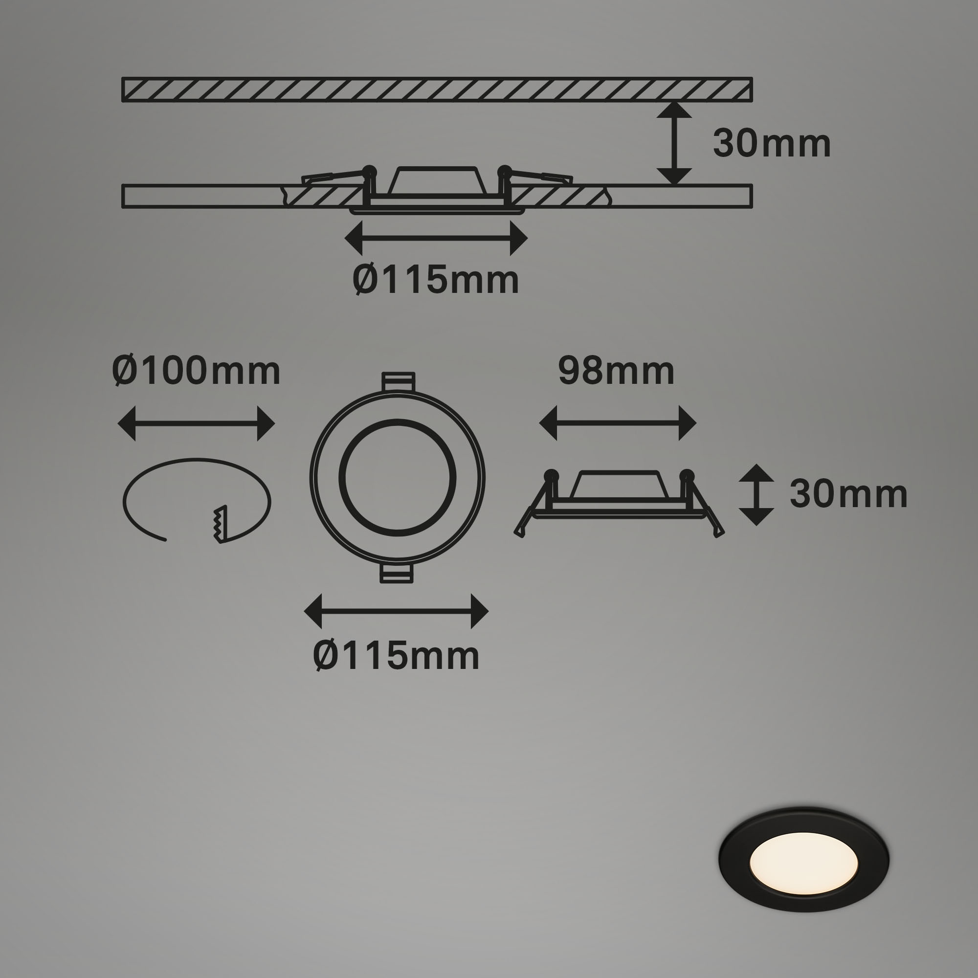 LED Einbauleuchte matt-schwarz