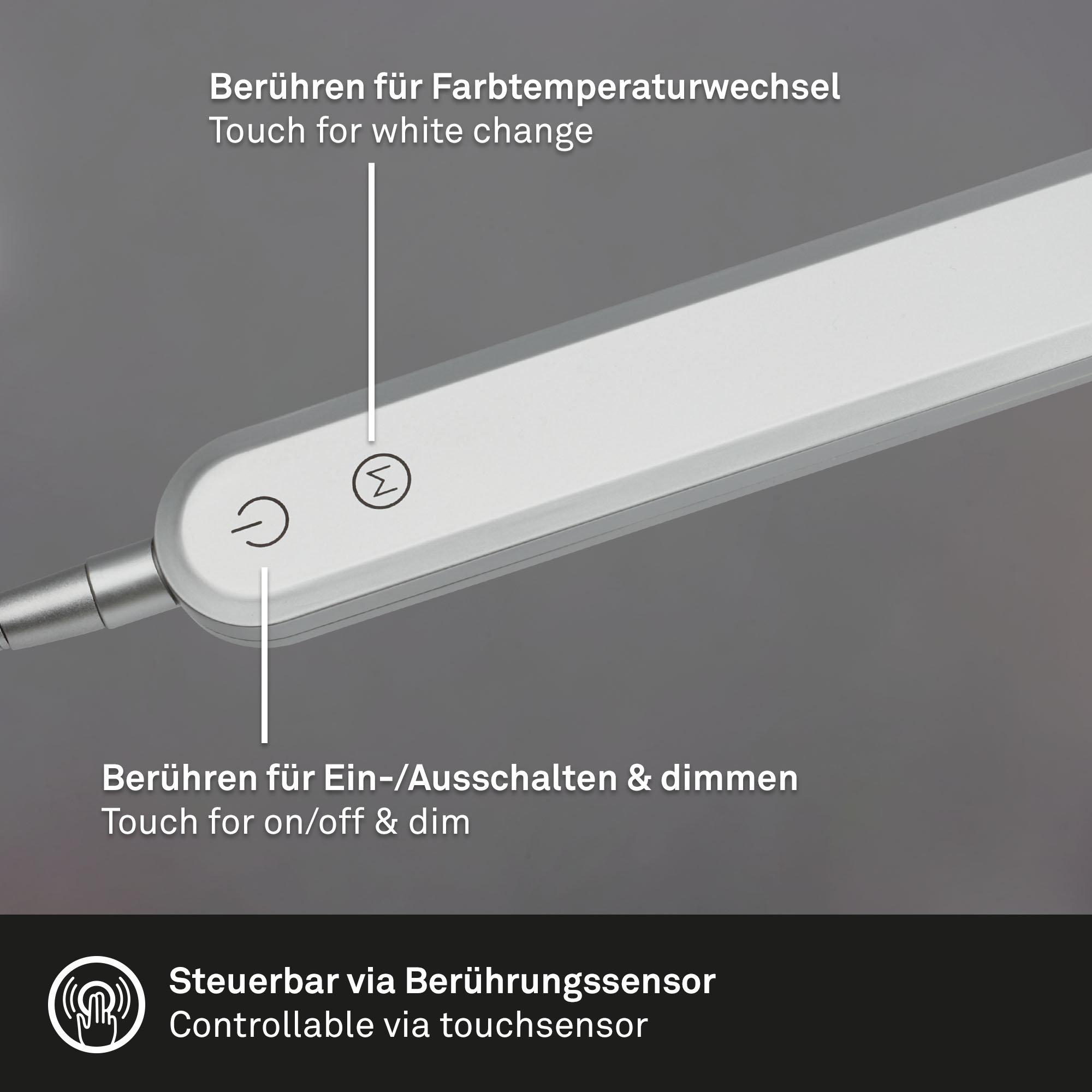 CCT LED Tischleuchte silberfarbig LED Detail1