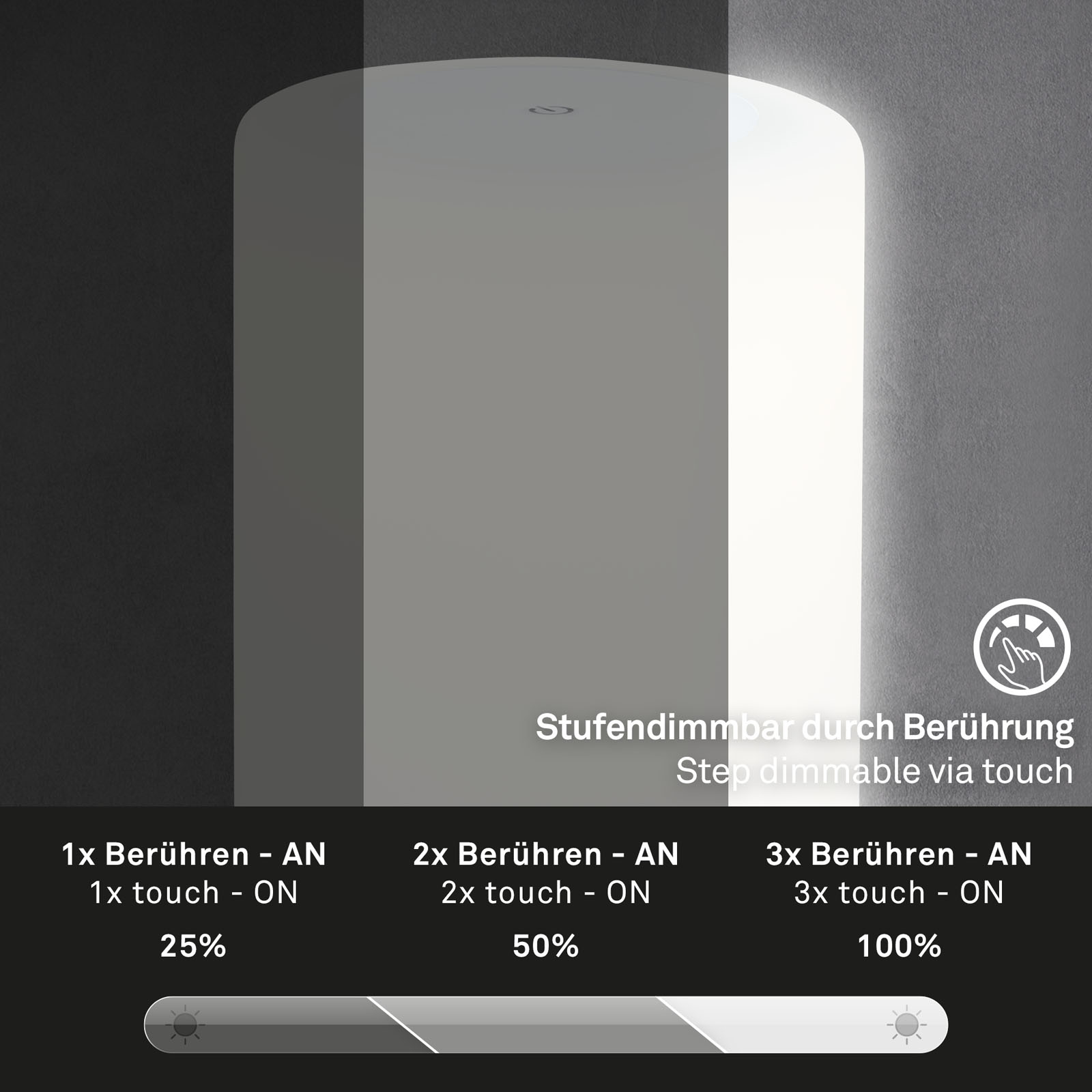 LED Akku Tischleuchte chrom-matt-weiß