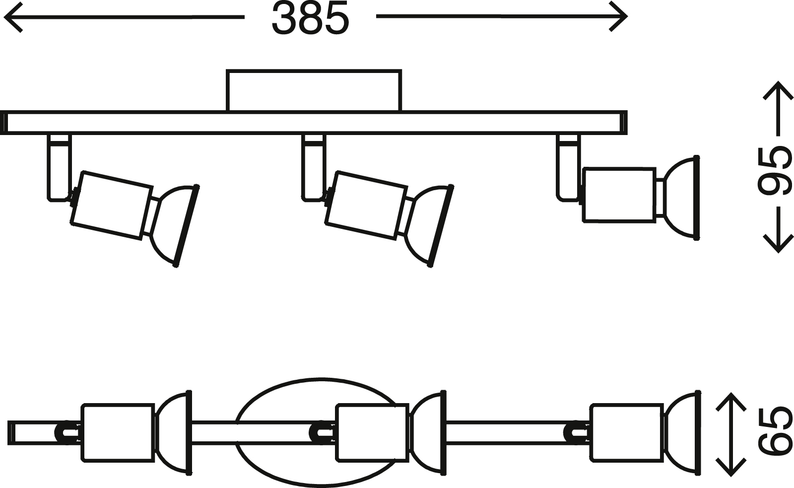 LED Deckenleuchte weiß LED/ GU10 Maßzeichnung