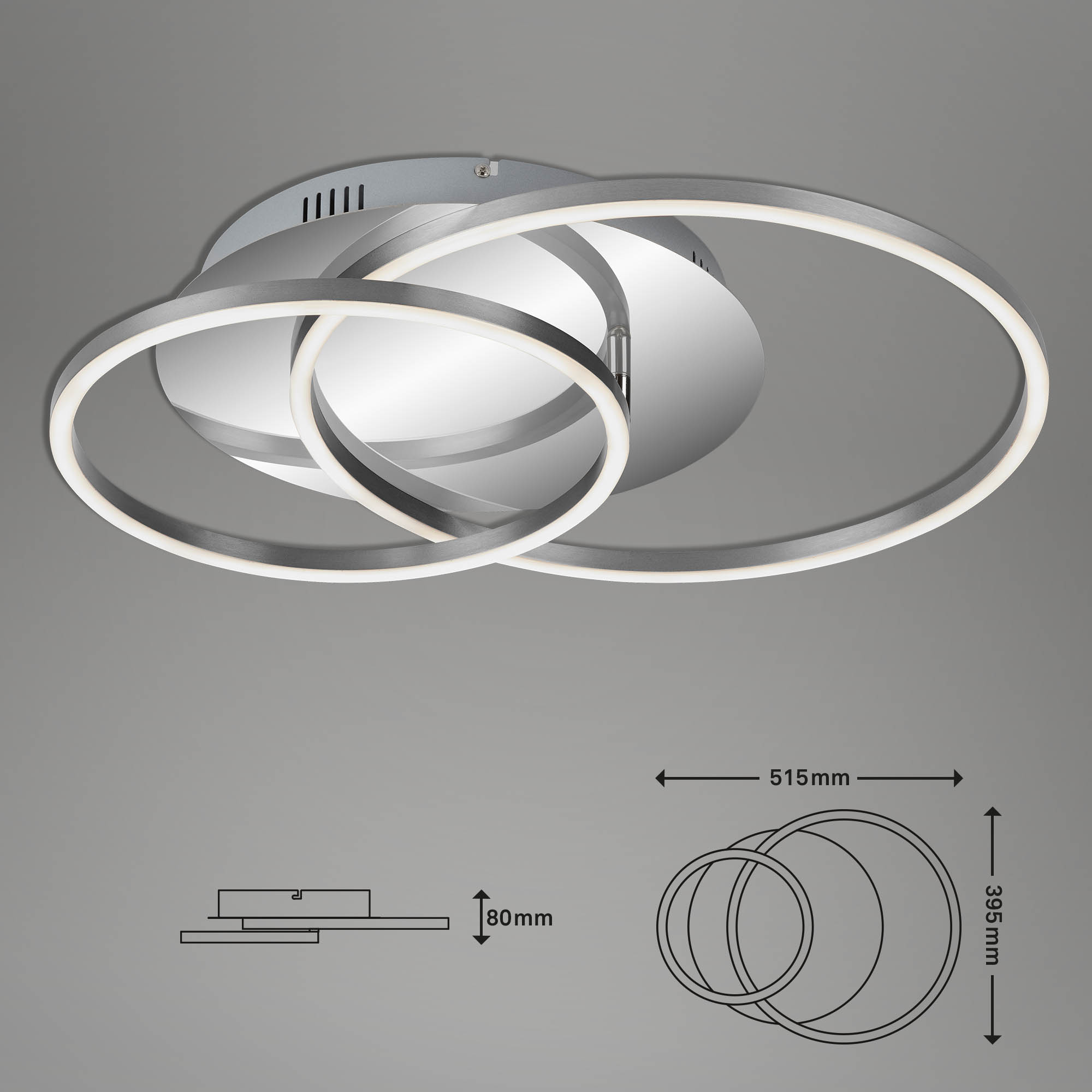 "Frames" LED Deckenleuchte - drehbar matt-nickel LED+2 Maßzeichnung