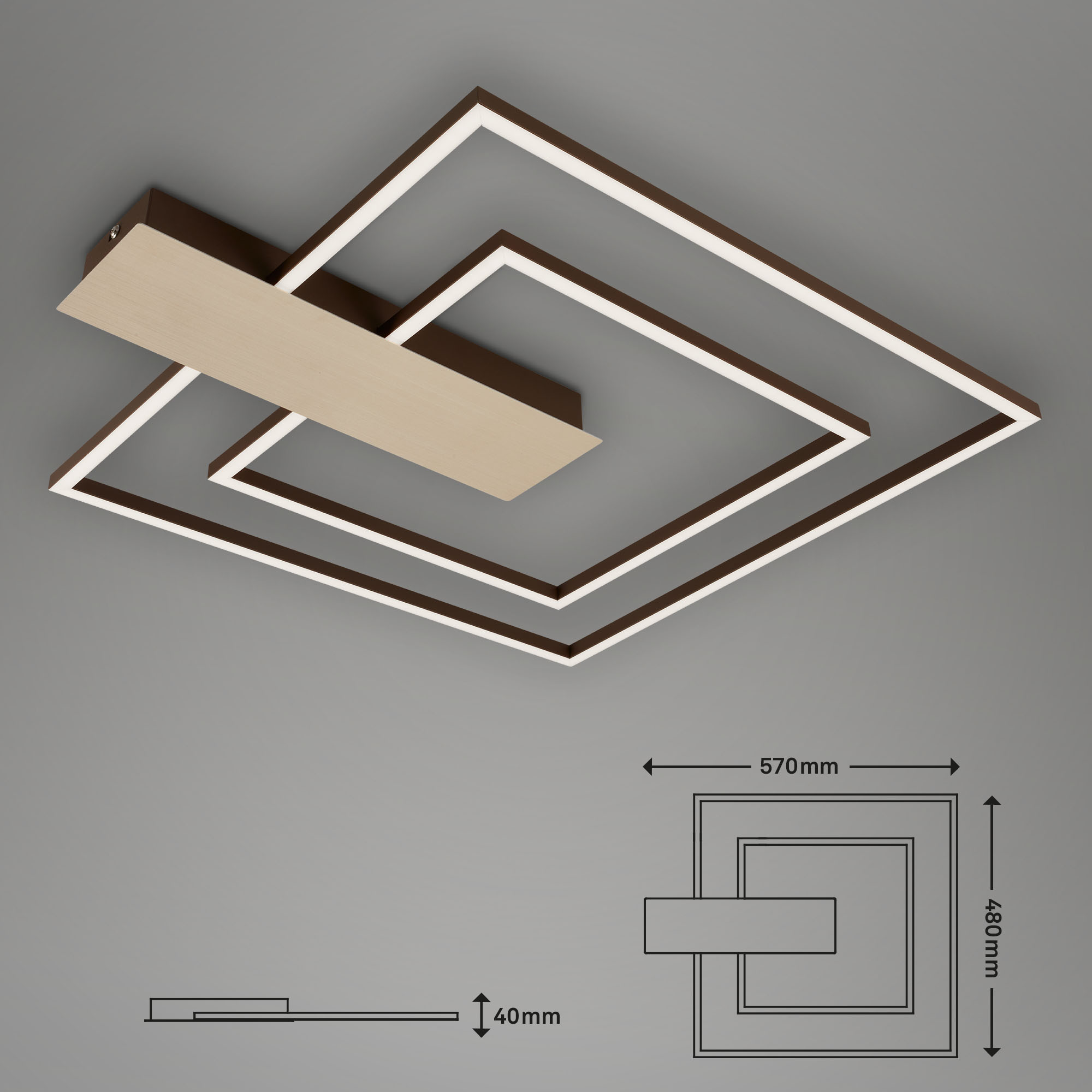 LED Wand- und Deckenleuchte gold eloxiert-braun LED Maßzeichnung