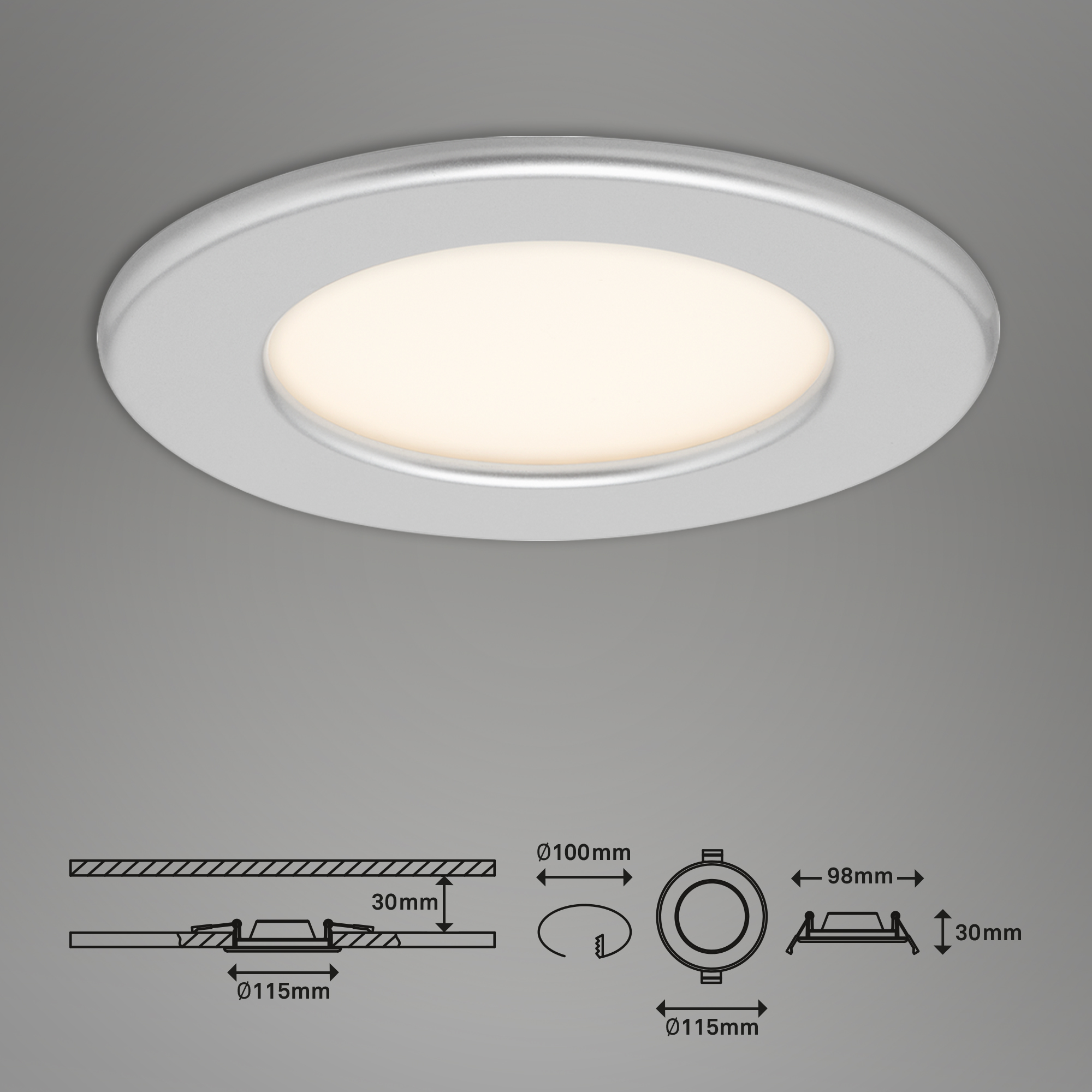 LED Einbauleuchte chrom-matt LED-Modul Maßzeichnung