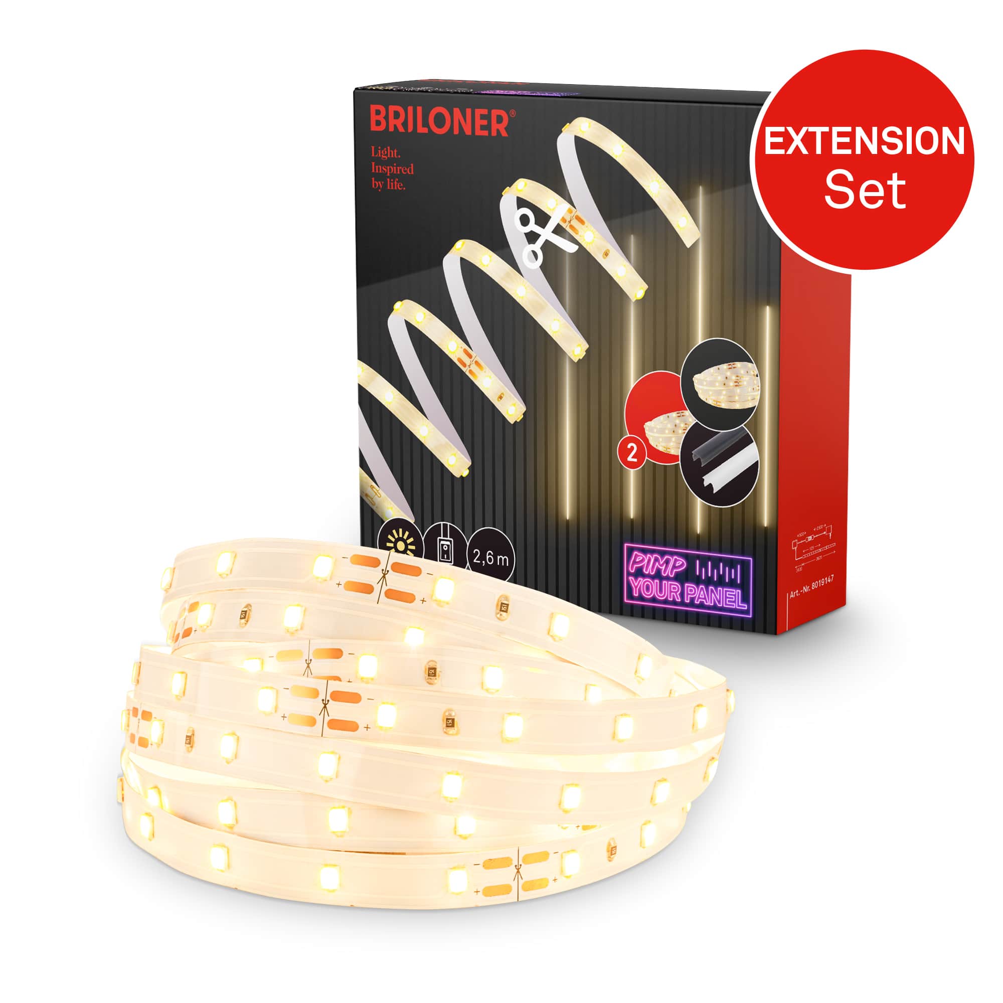 Briloner Pimp your Panel, extension set LED Strip 2.6m, warm white, on/off