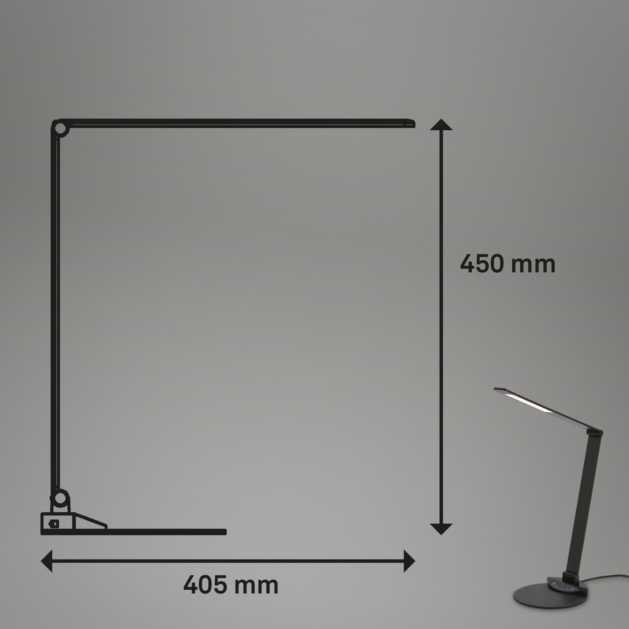 CCT-LED Schreibtischleuchte Schwarz Maßzeichnung