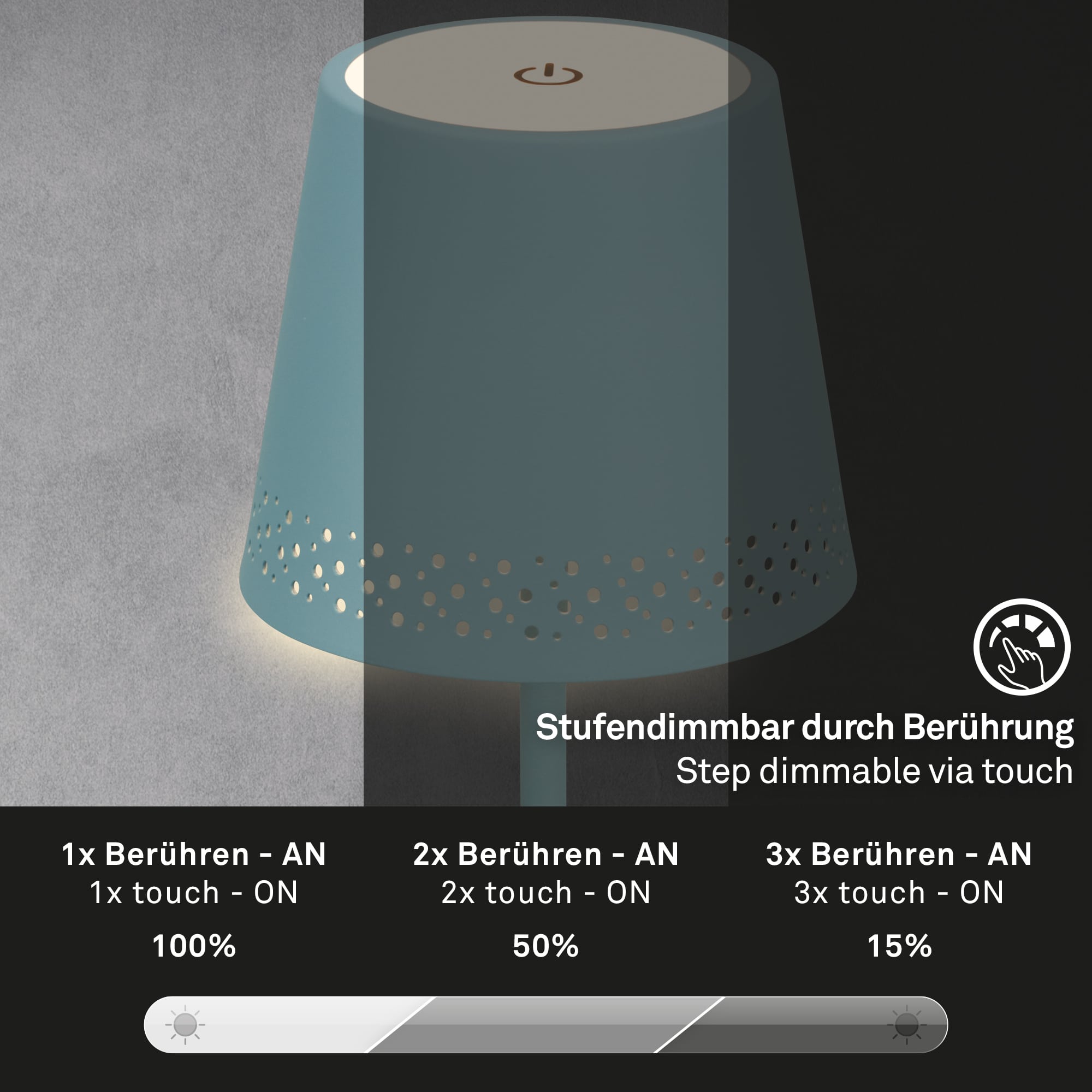 LED Akku-Tischleuchte blau Funktion