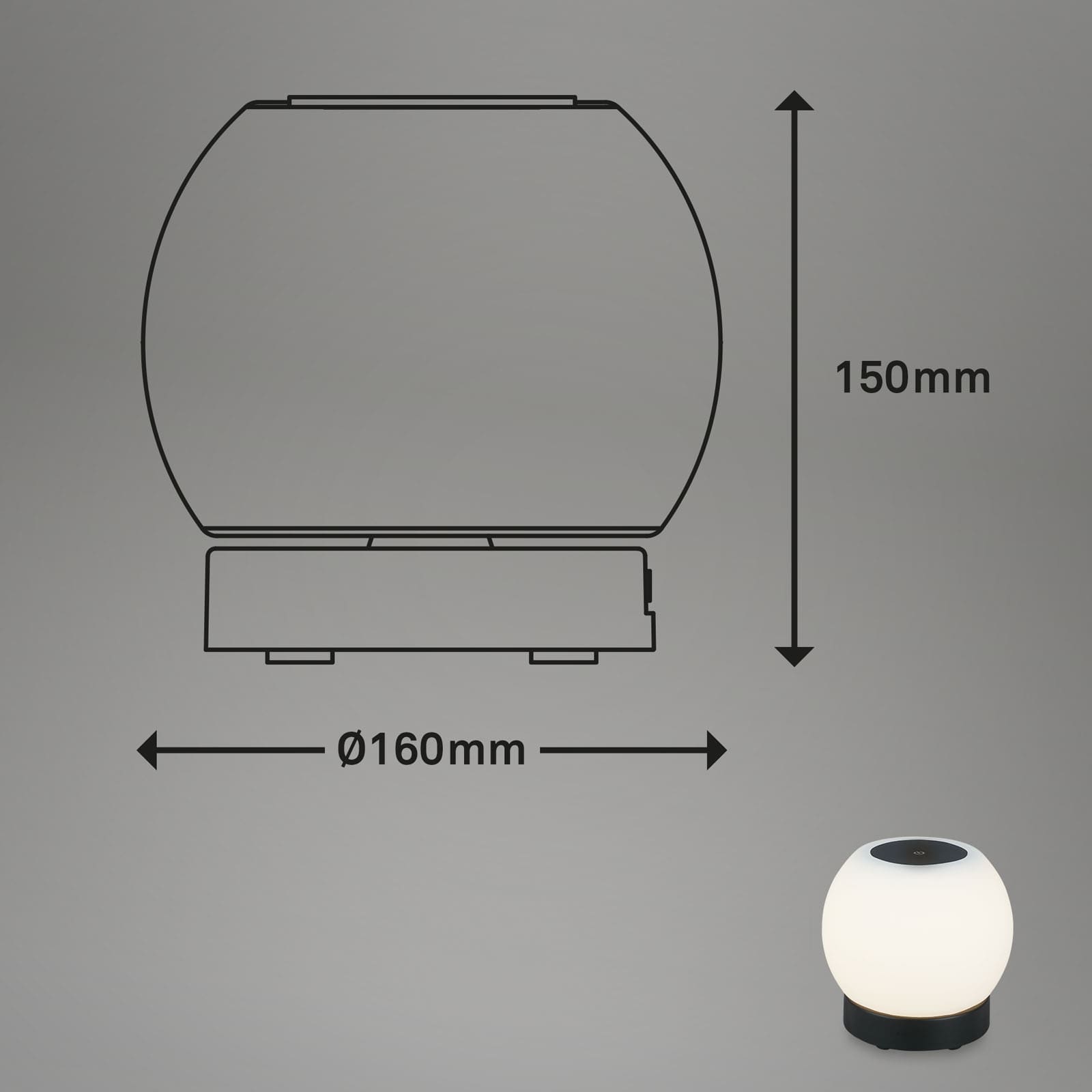 LED Akku Tischleuchte schwarz Maßzeichnung