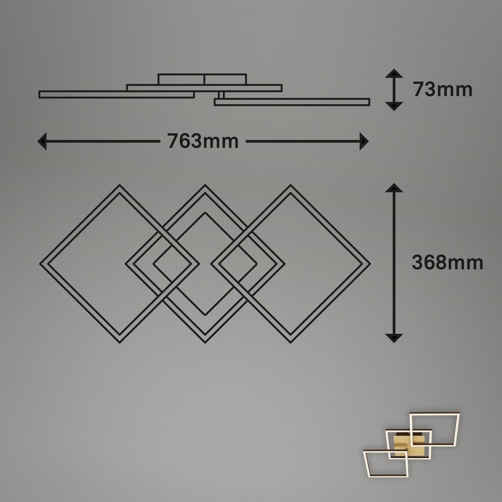 LED Deckenleuchte gold-braun Maßzeichnung